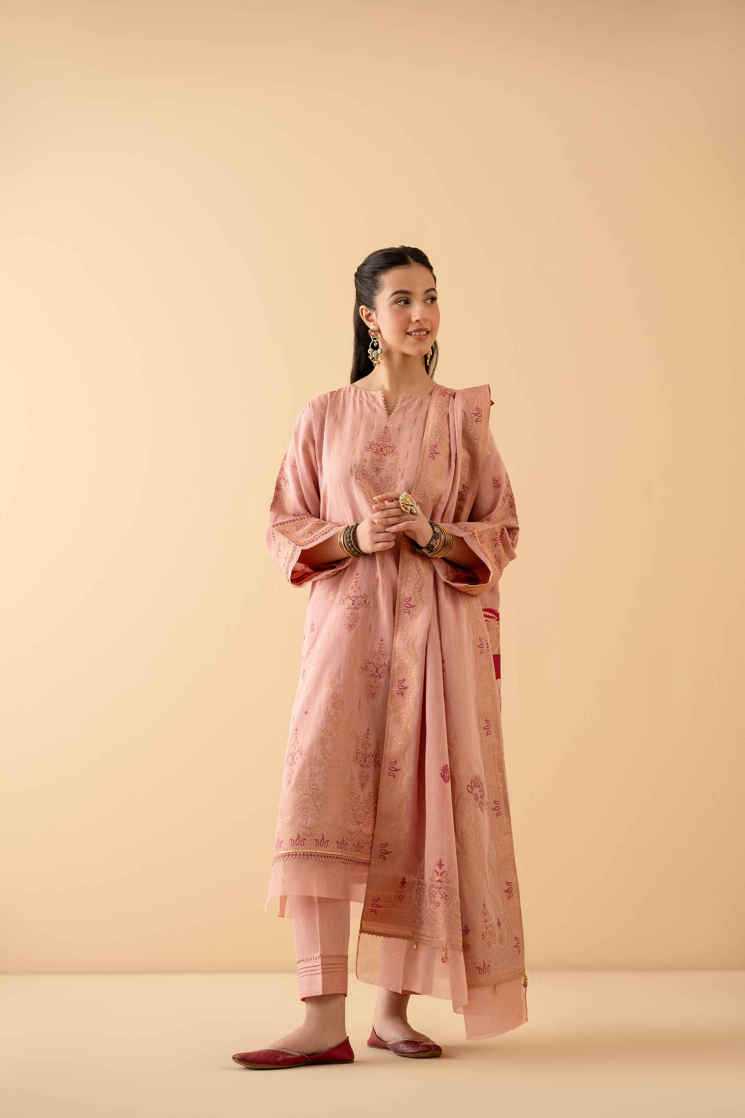 NishatUK - Peach Pink Solids Jacquard 3-piece ready to wear Suit