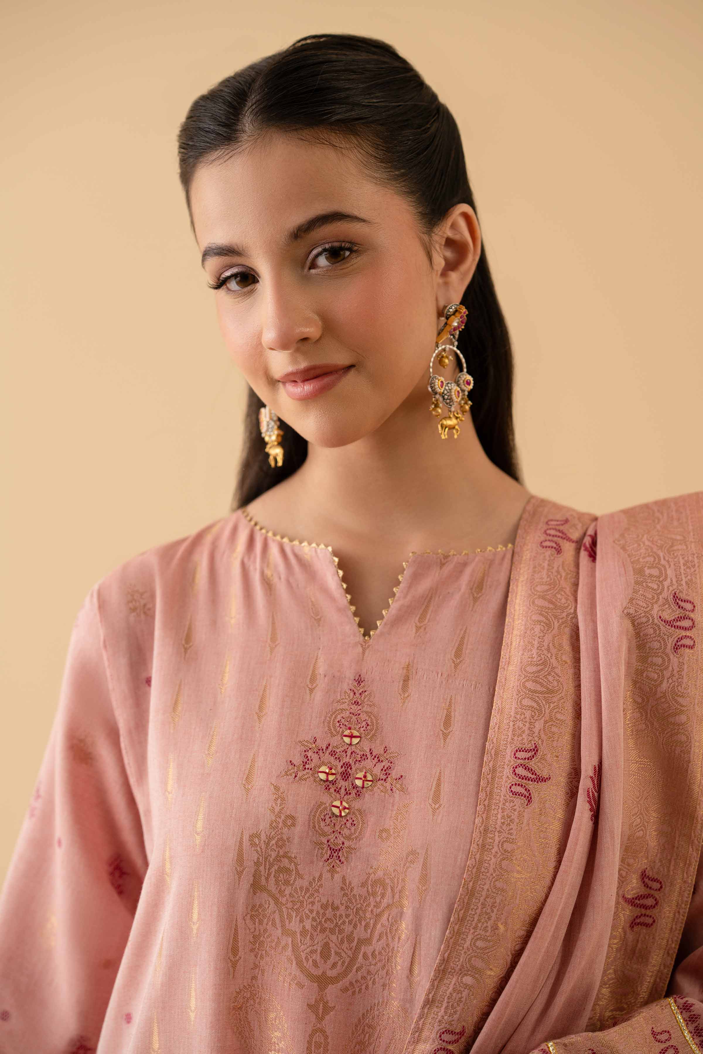 NishatUK - Peach Pink Solids Jacquard 3-piece ready to wear Suit