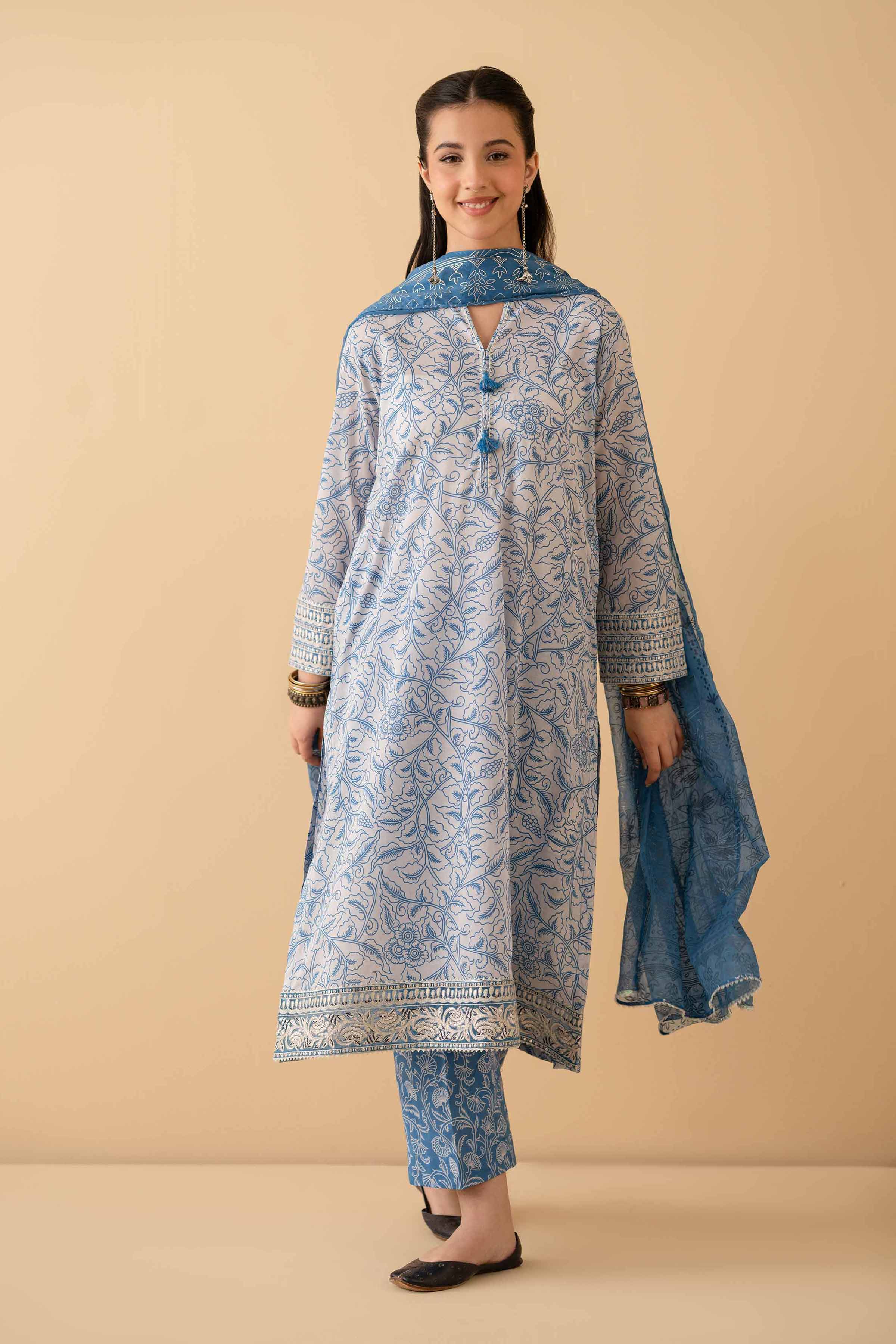NishatUK - Blue Embroidered Lawn 3-piece ready to wear Suit