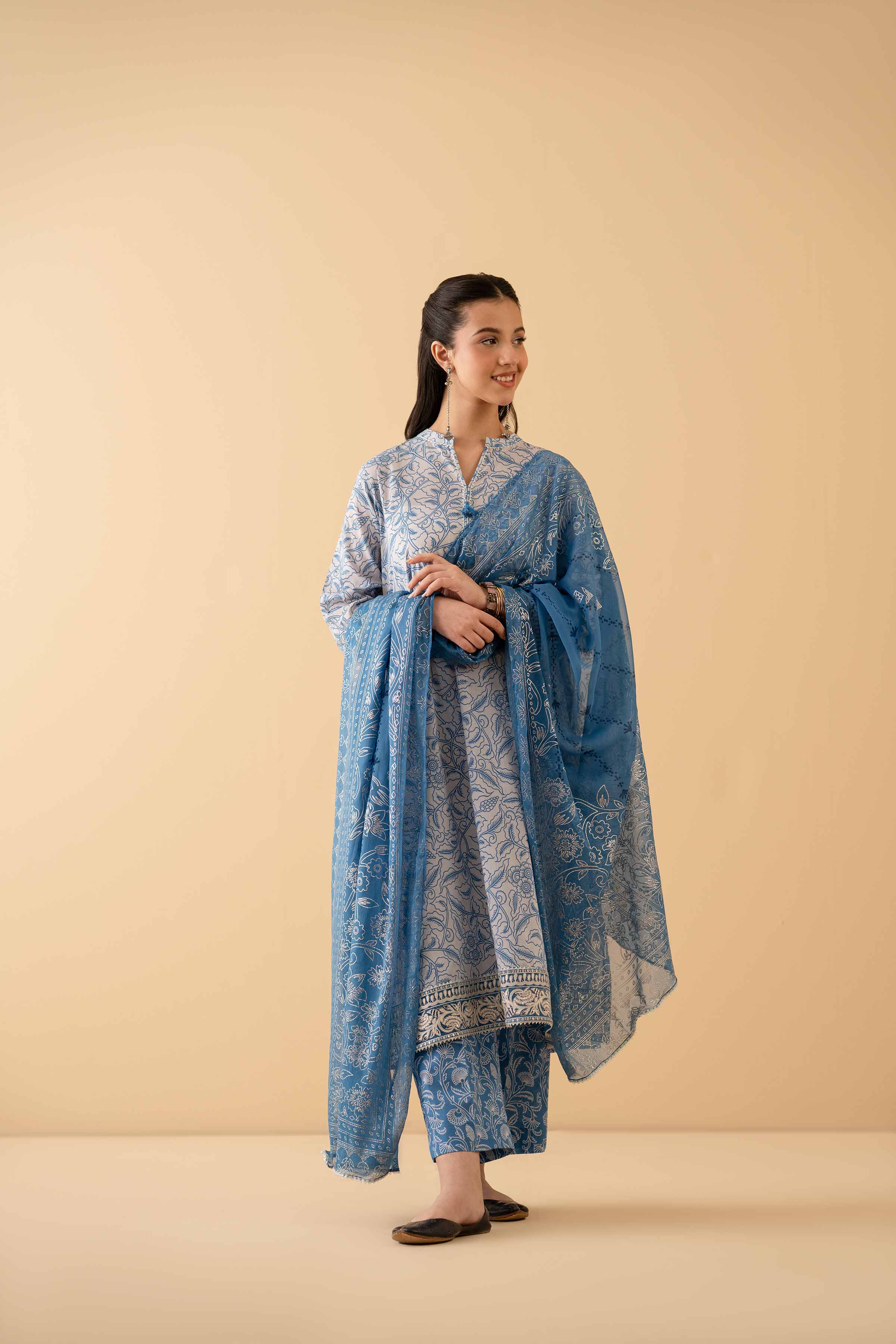 NishatUK - Blue Embroidered Lawn 3-piece ready to wear Suit