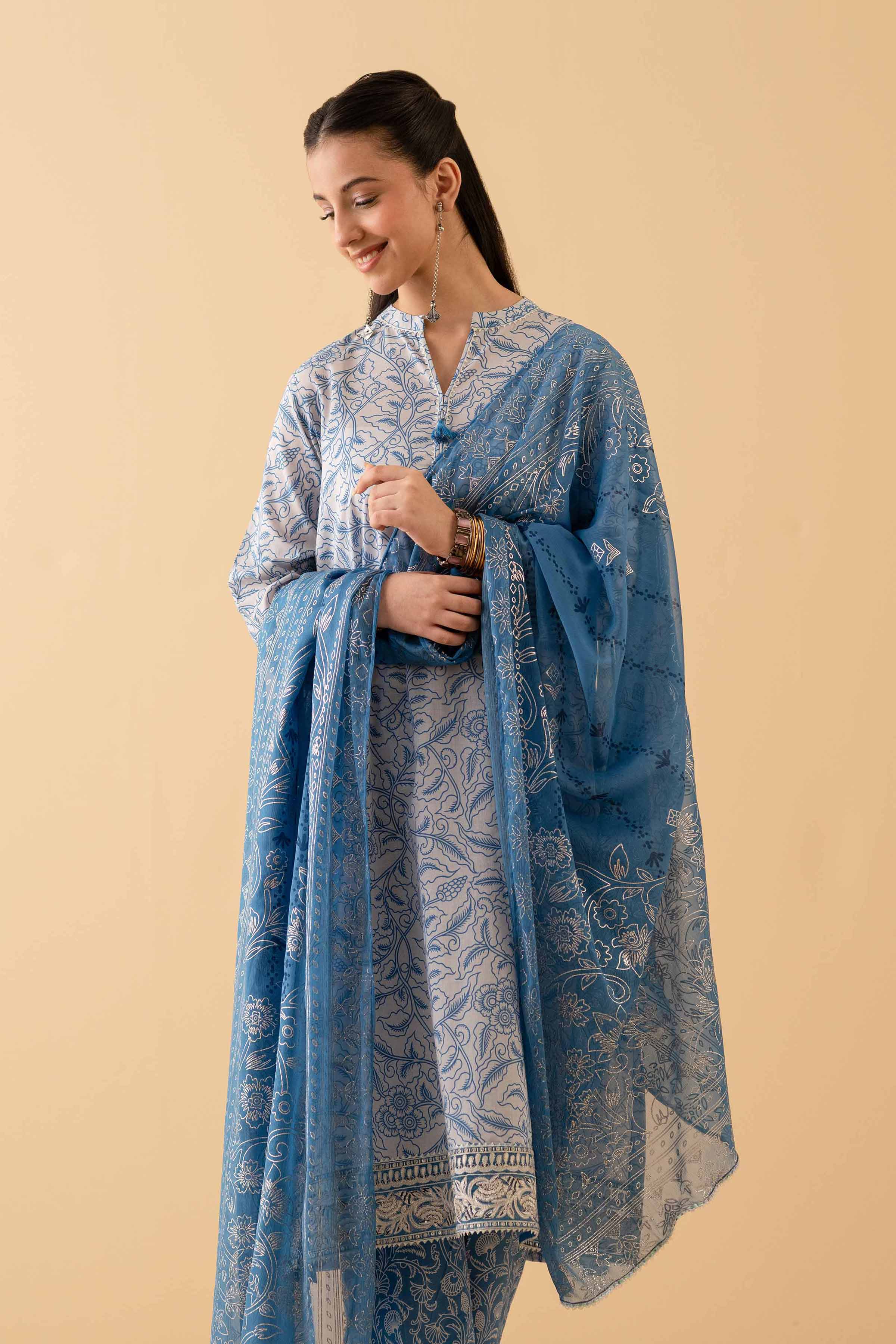 NishatUK - Blue Embroidered Lawn 3-piece ready to wear Suit