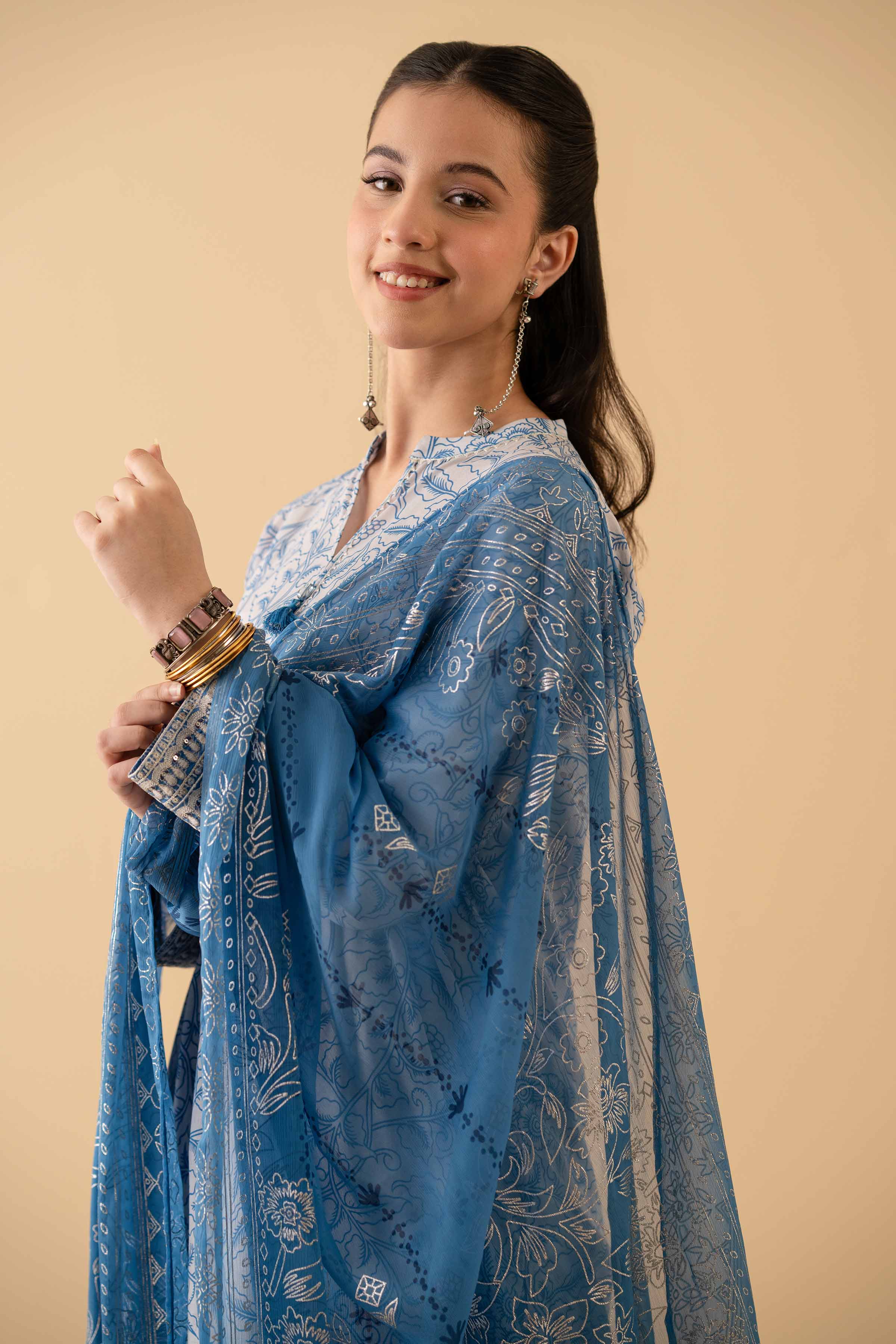 NishatUK - Blue Embroidered Lawn 3-piece ready to wear Suit