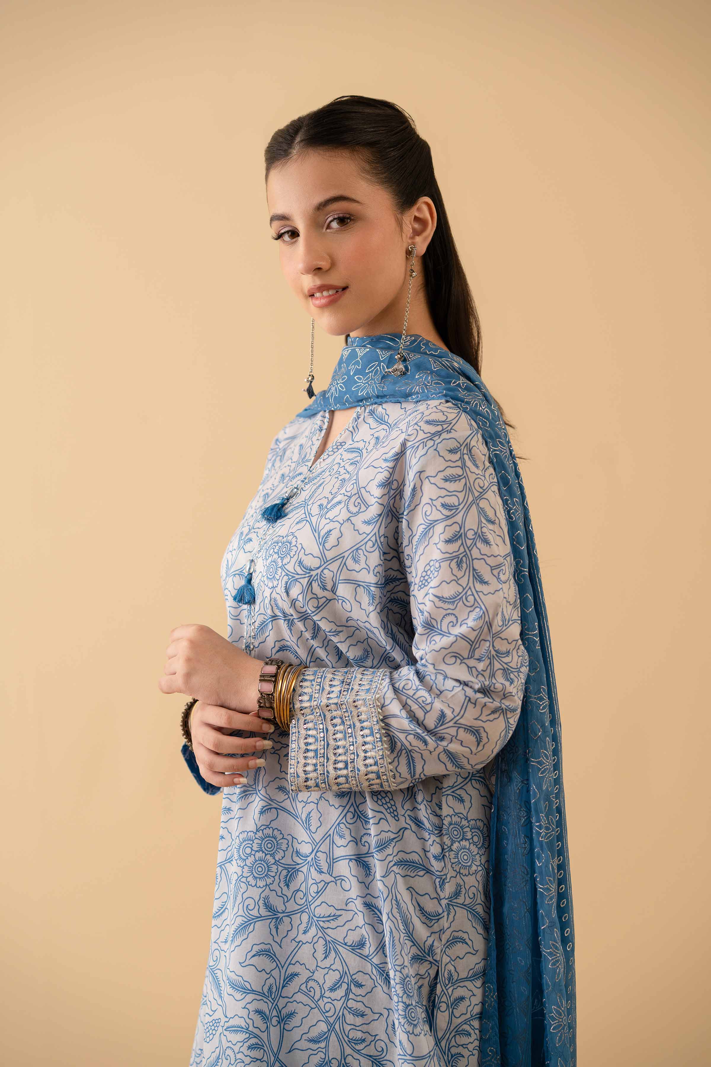 NishatUK - Blue Embroidered Lawn 3-piece ready to wear Suit
