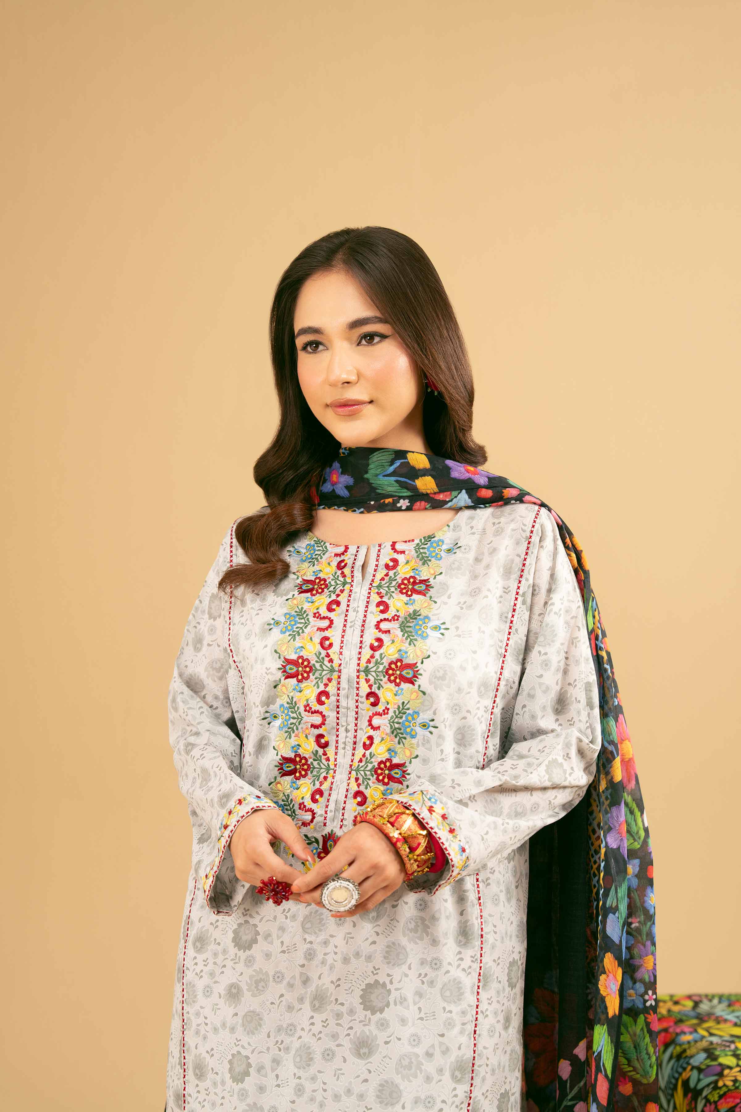 NishatUK - Grey Embroidered Lawn 3-piece ready to wear Suit