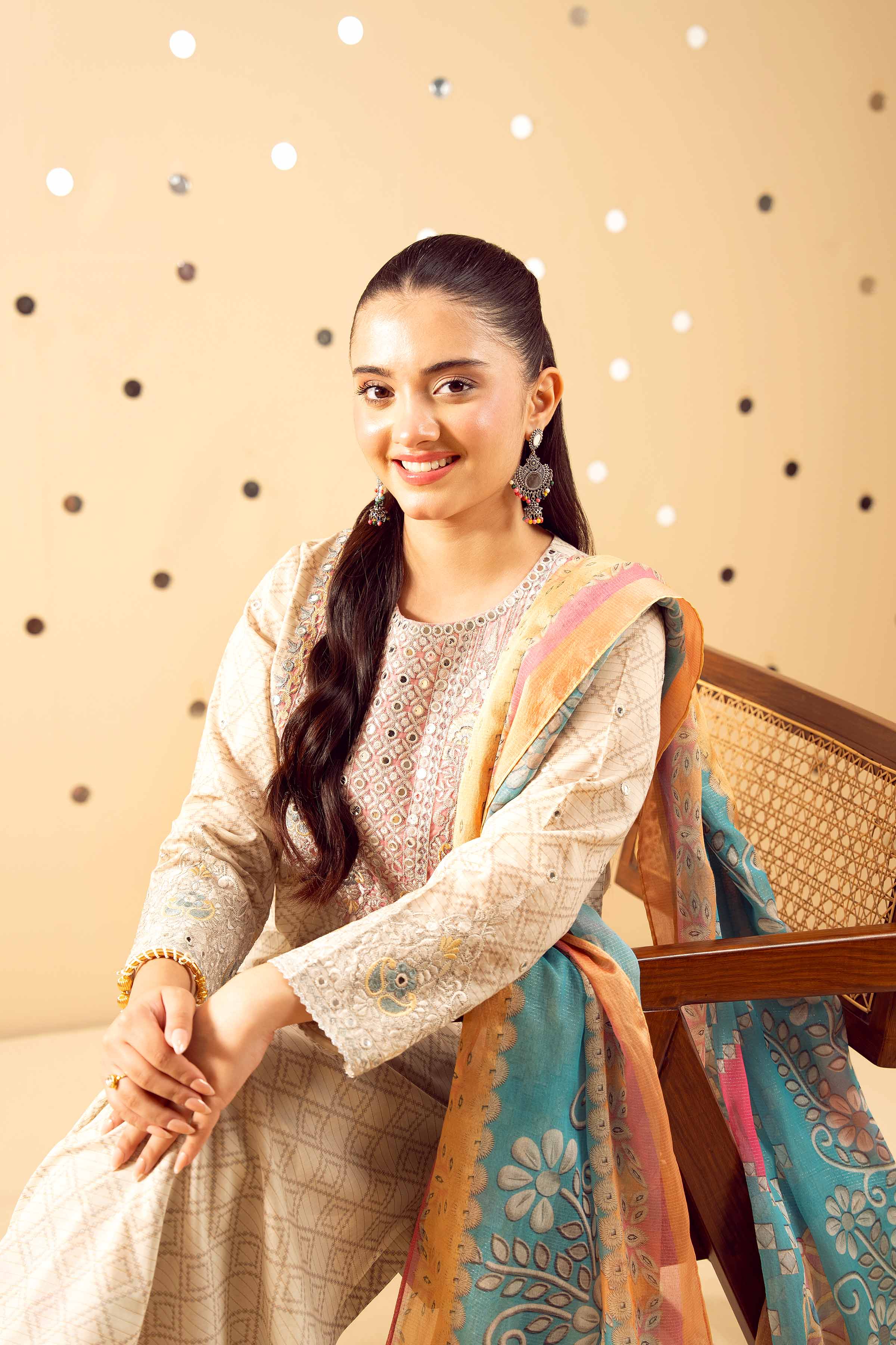 NishatUK - Beige Embroidered Lawn 3-piece ready to wear Suit