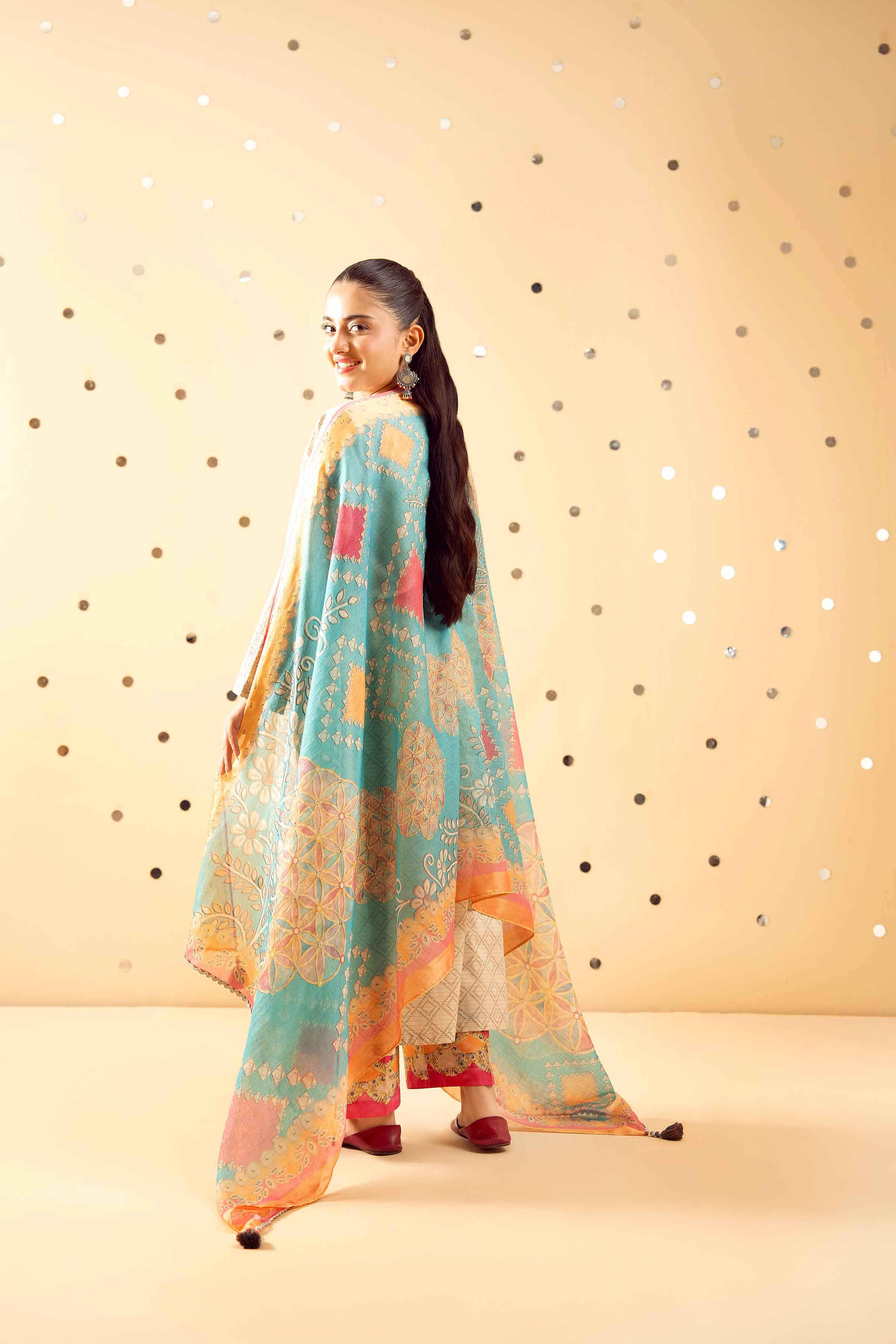 NishatUK - Beige Embroidered Lawn 3-piece ready to wear Suit