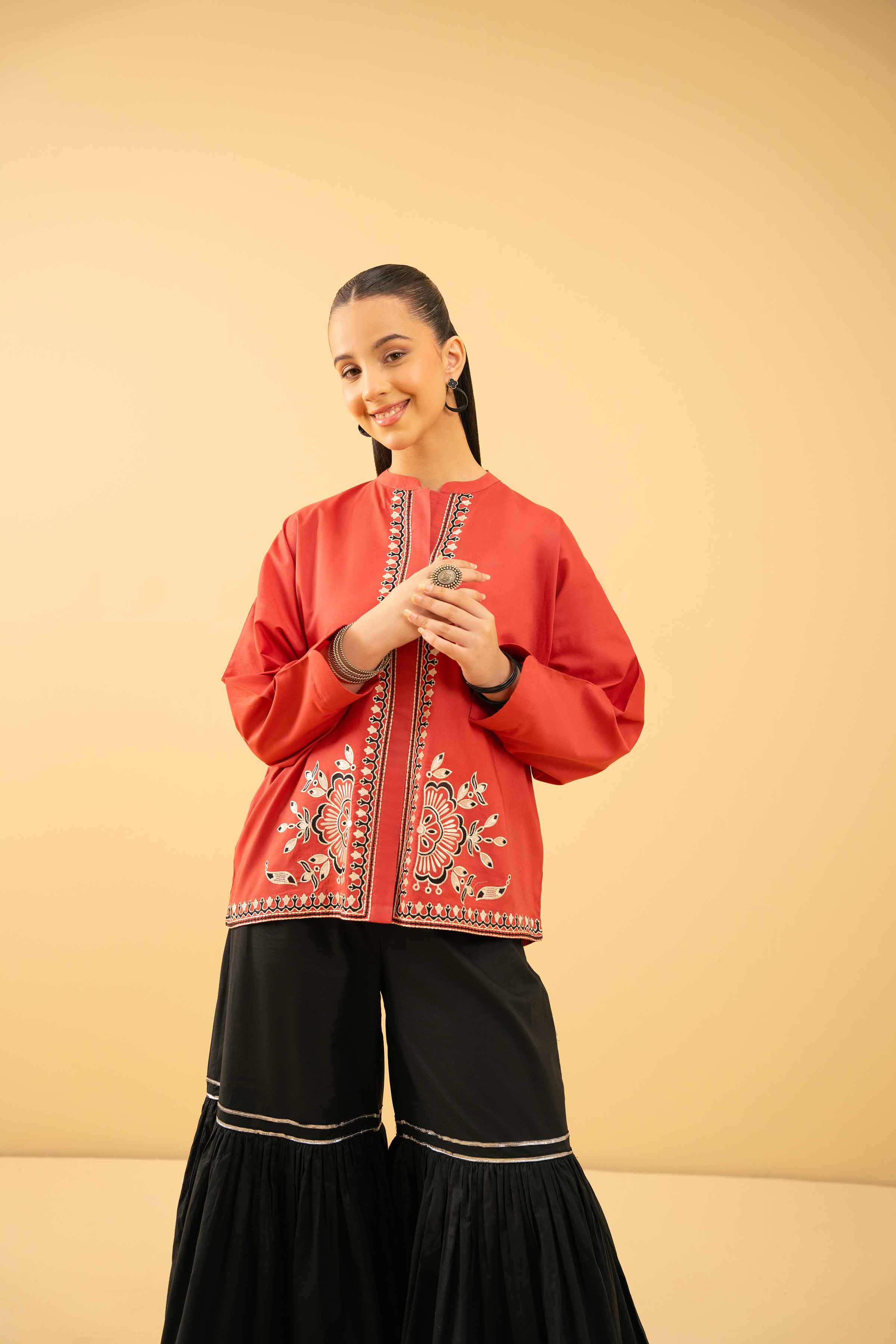NishatUK - Rust Embroidered Cambric 1-piece ready to wear Tunic