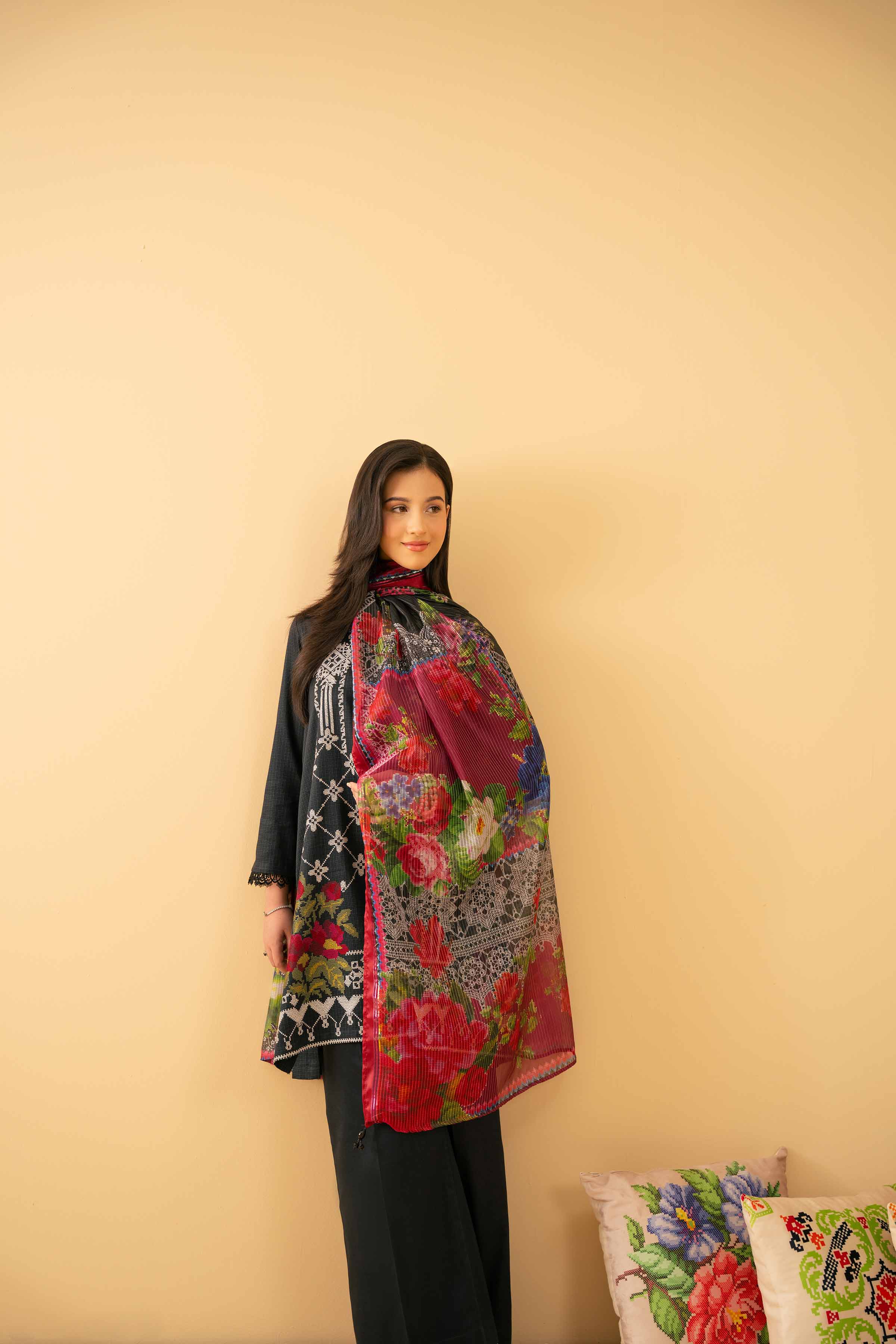 NishatUK - Black Embroidered Satin 3-piece ready to wear Suit