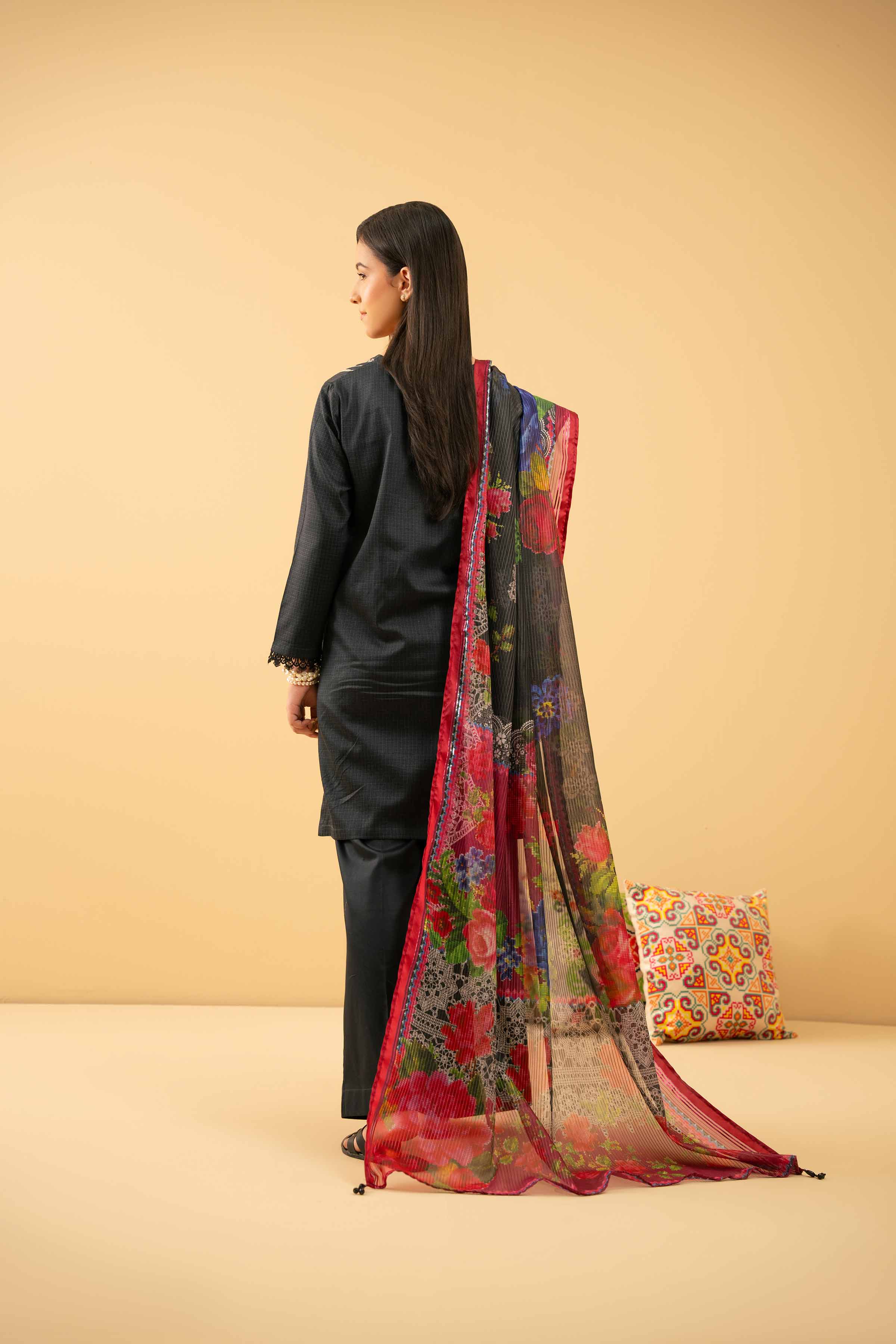 NishatUK - Black Embroidered Satin 3-piece ready to wear Suit