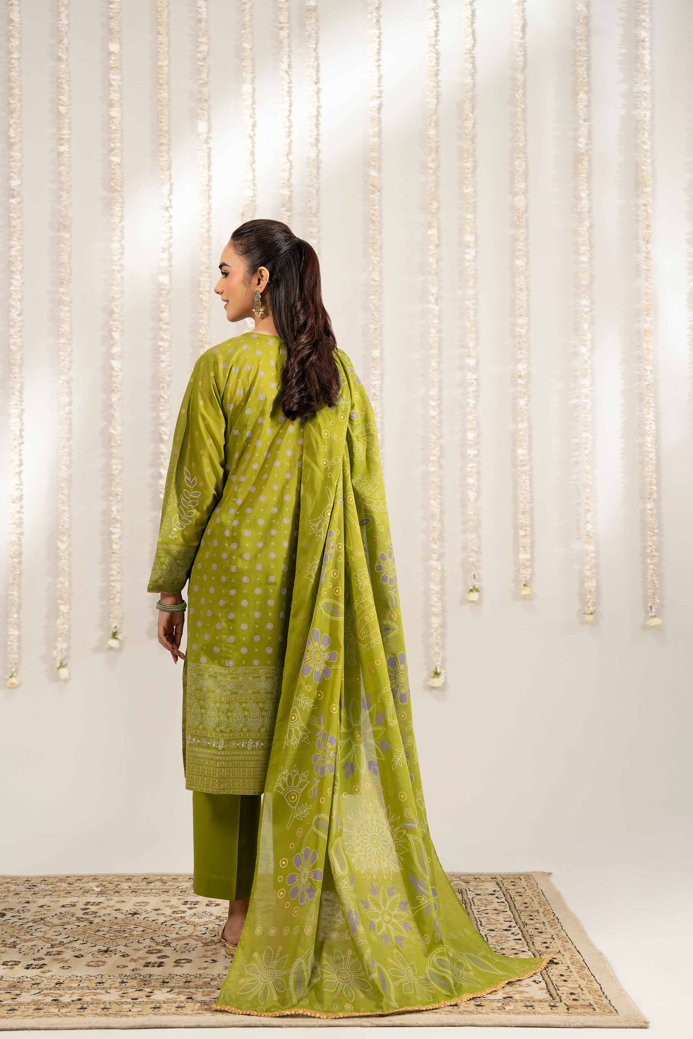 NishatUK - Olive Green Embroidered Lawn 3-piece ready to wear Suit