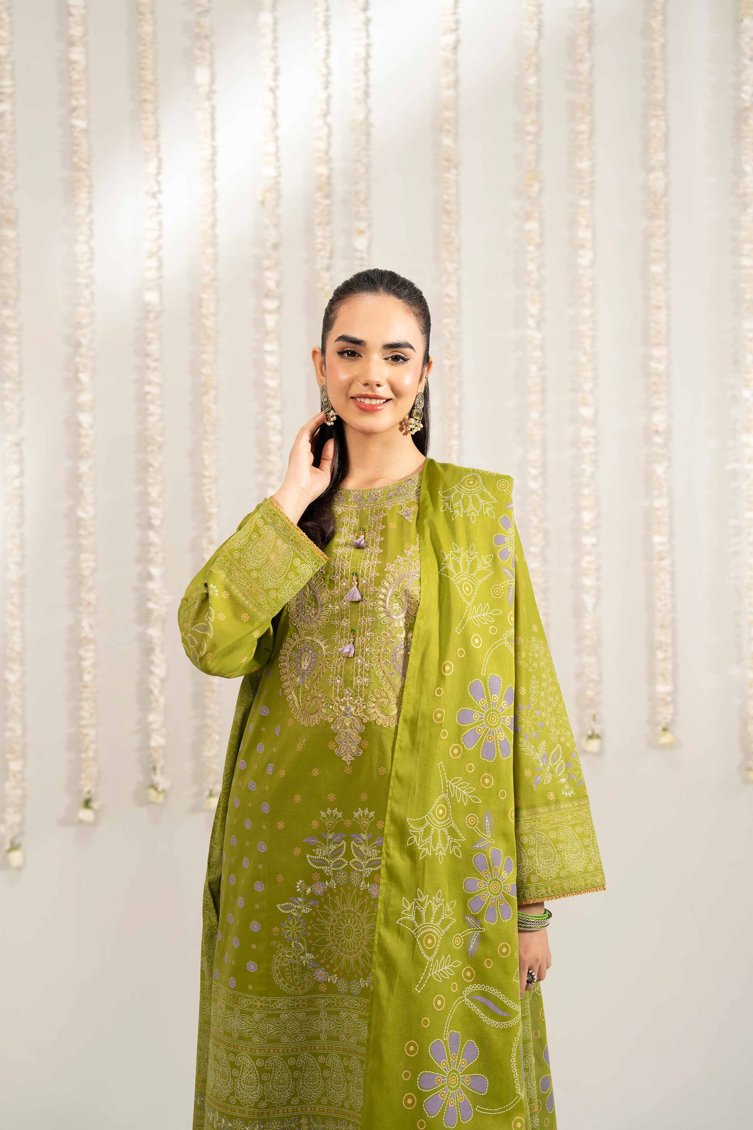 NishatUK - Olive Green Embroidered Lawn 3-piece ready to wear Suit