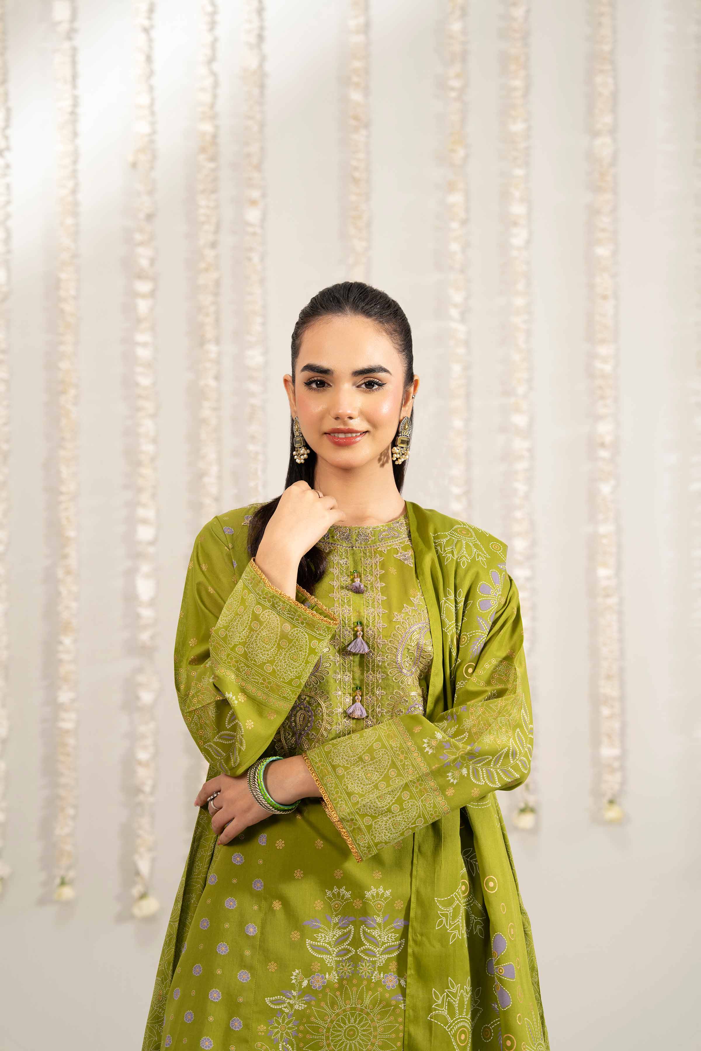 NishatUK - Olive Green Embroidered Lawn 3-piece ready to wear Suit