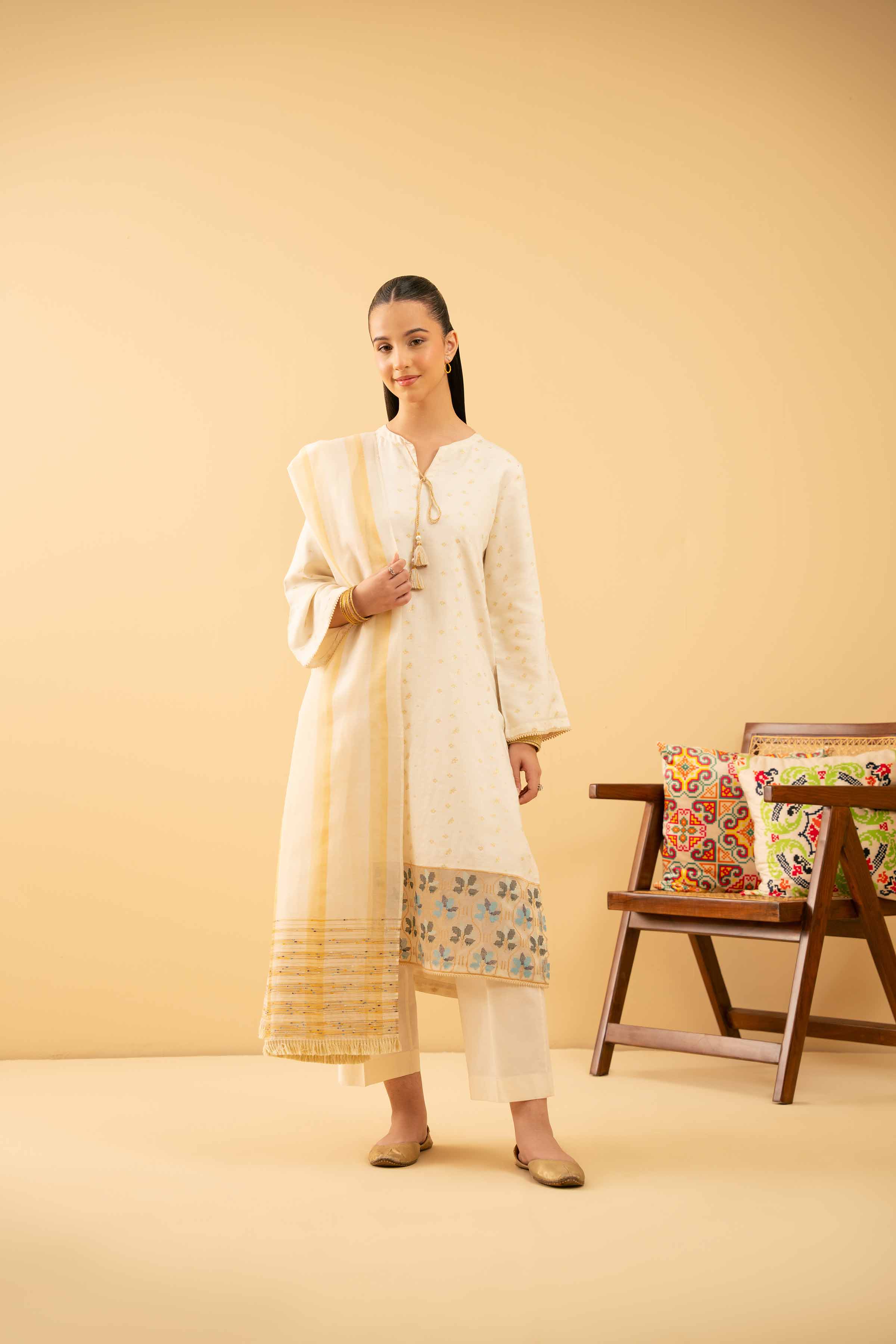 NishatUK - White Embroidered Jacquard 3-piece ready to wear Suit
