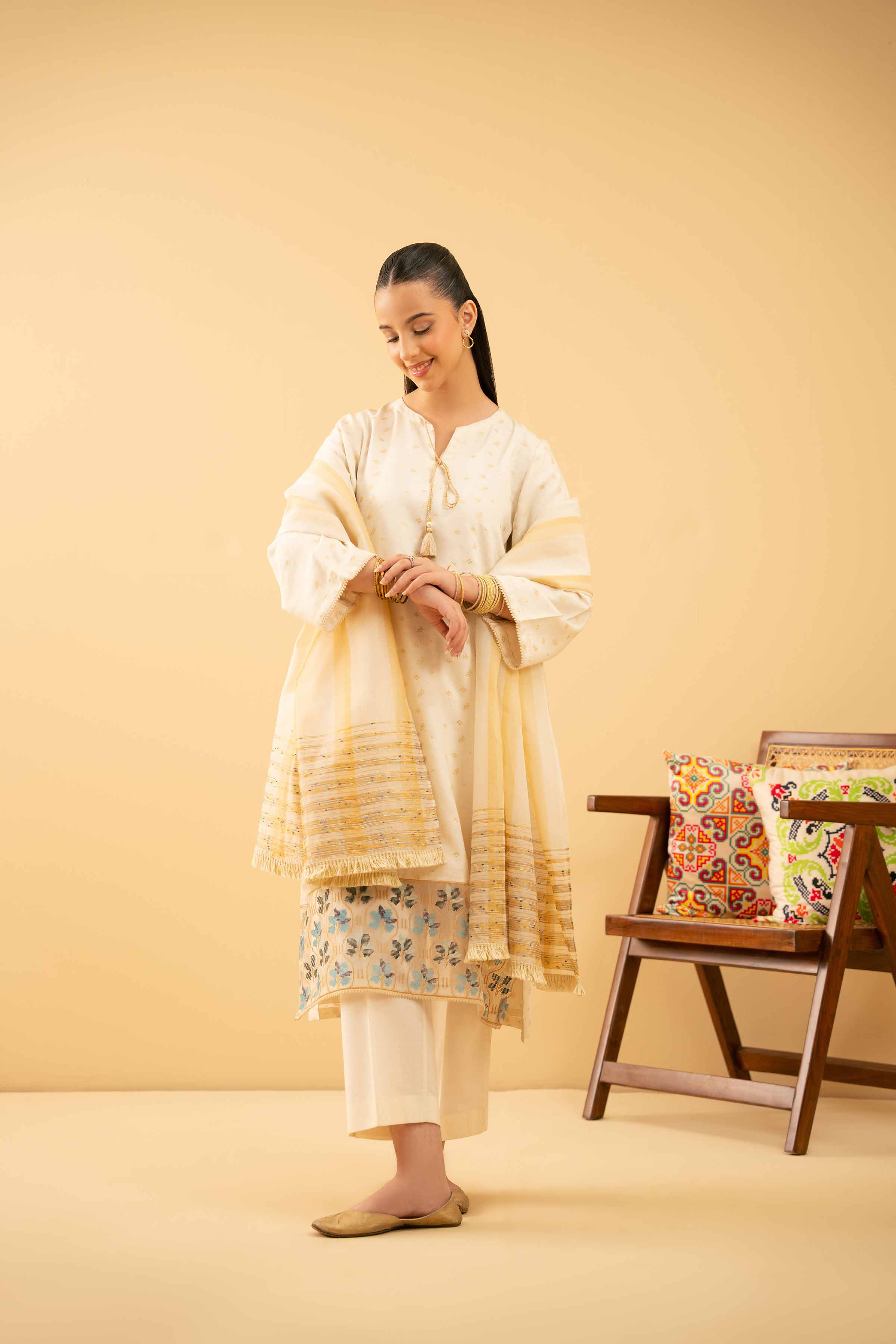 NishatUK - White Embroidered Jacquard 3-piece ready to wear Suit