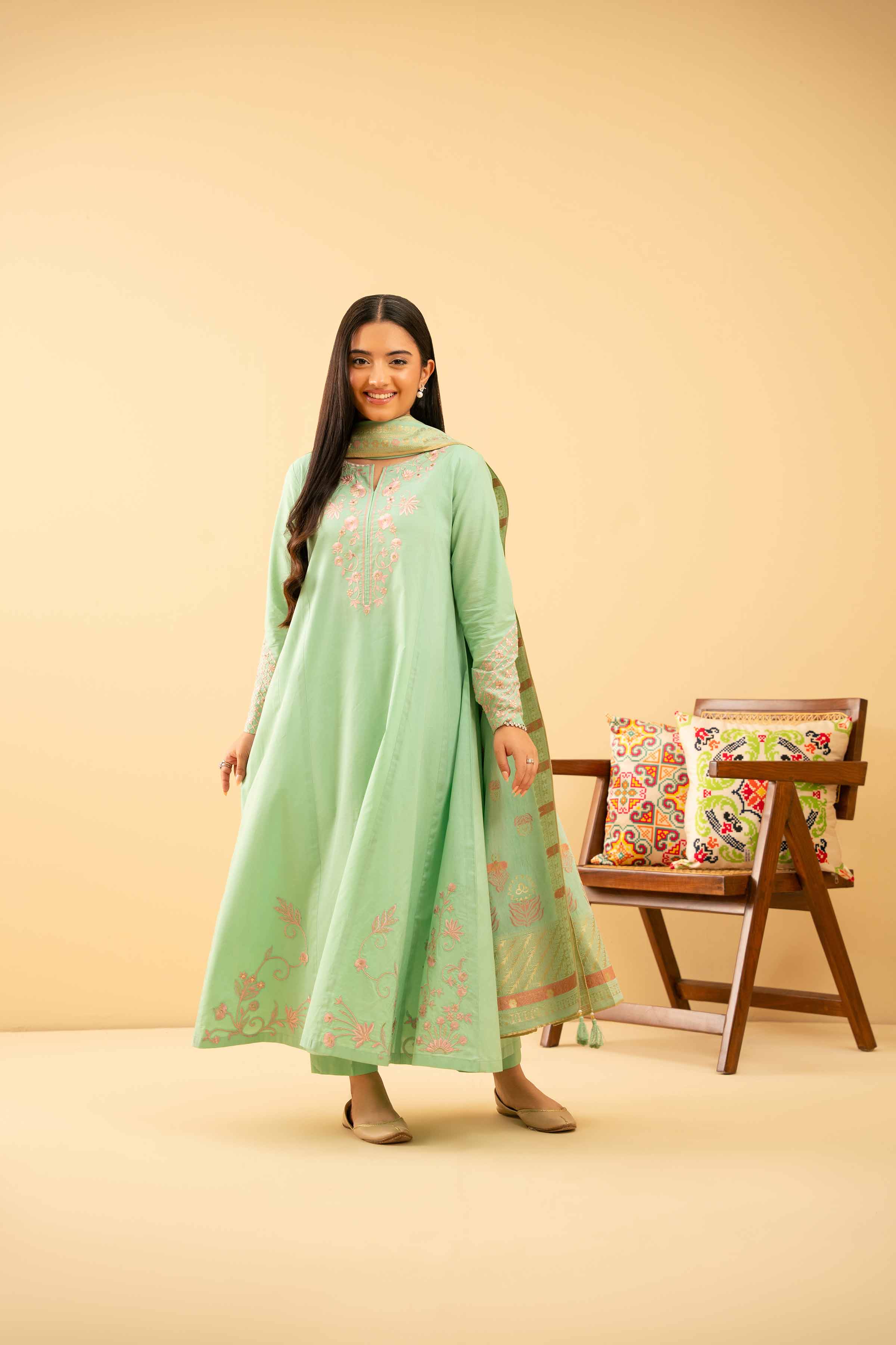 NishatUK - Green Embroidered Cambric 3-piece ready to wear Suit