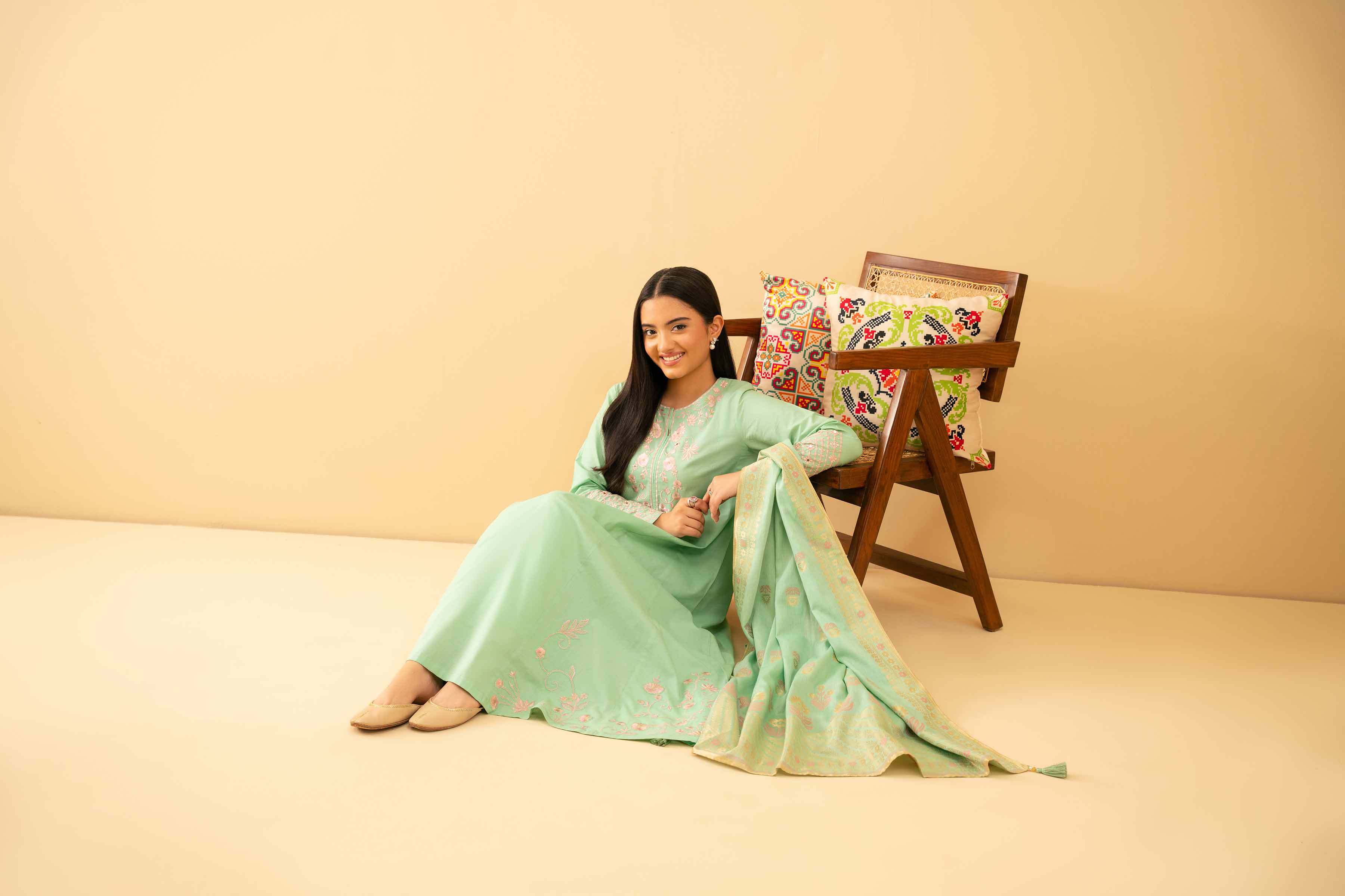 NishatUK - Green Embroidered Cambric 3-piece ready to wear Suit