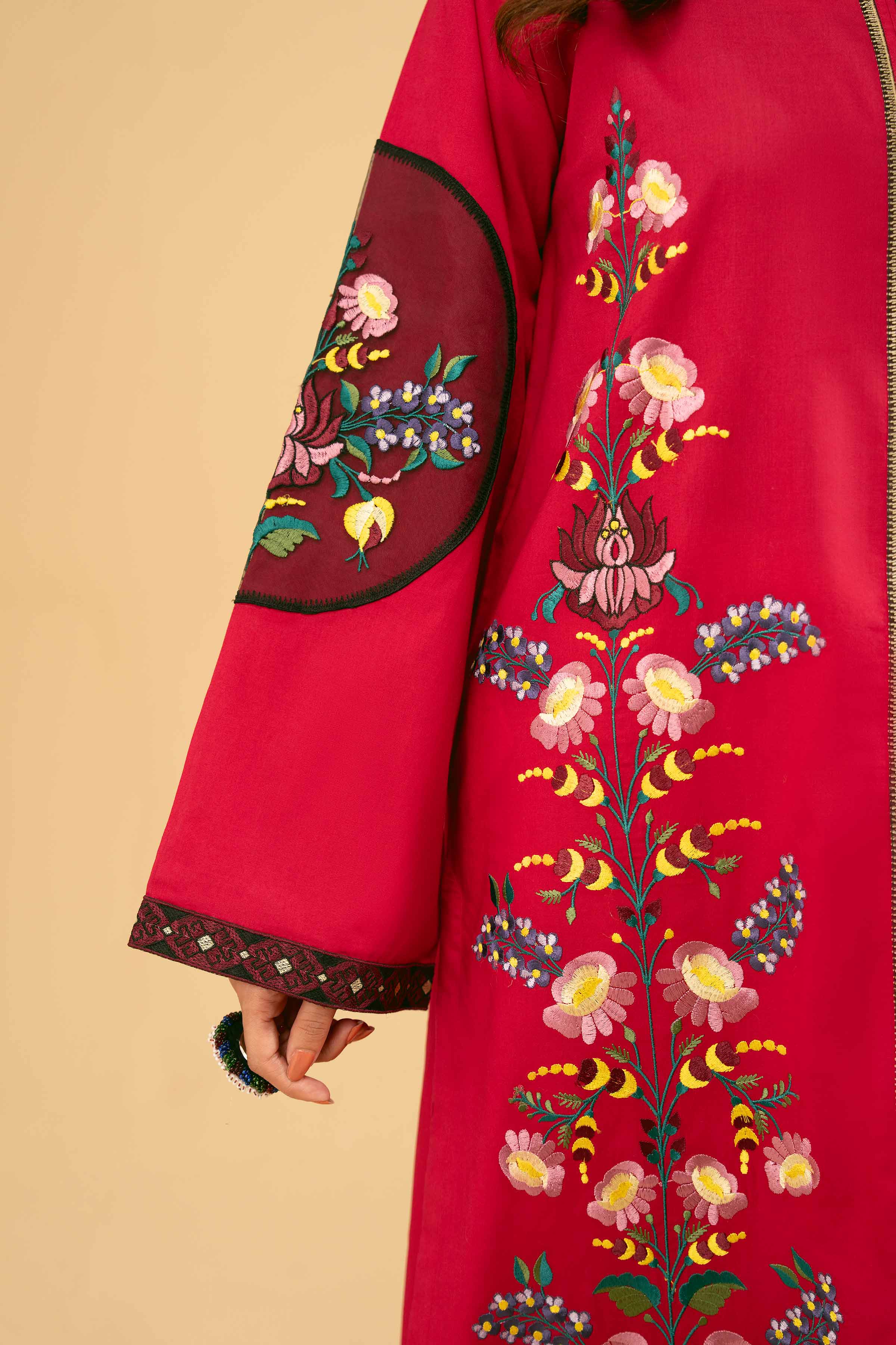 NishatUK - Shocking Pink Embroidered Cambric 1-piece ready to wear Kurta