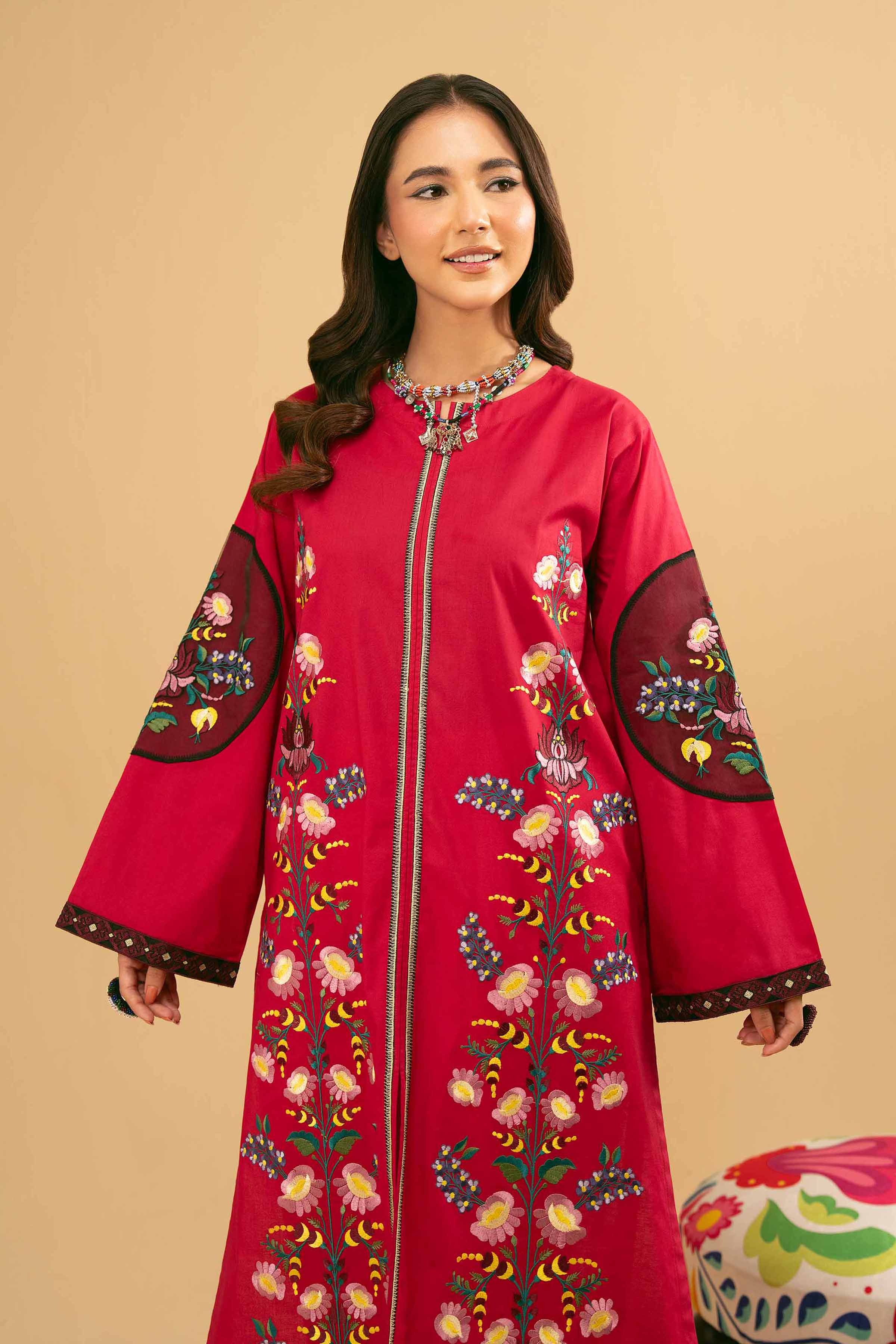 NishatUK - Shocking Pink Embroidered Cambric 1-piece ready to wear Kurta