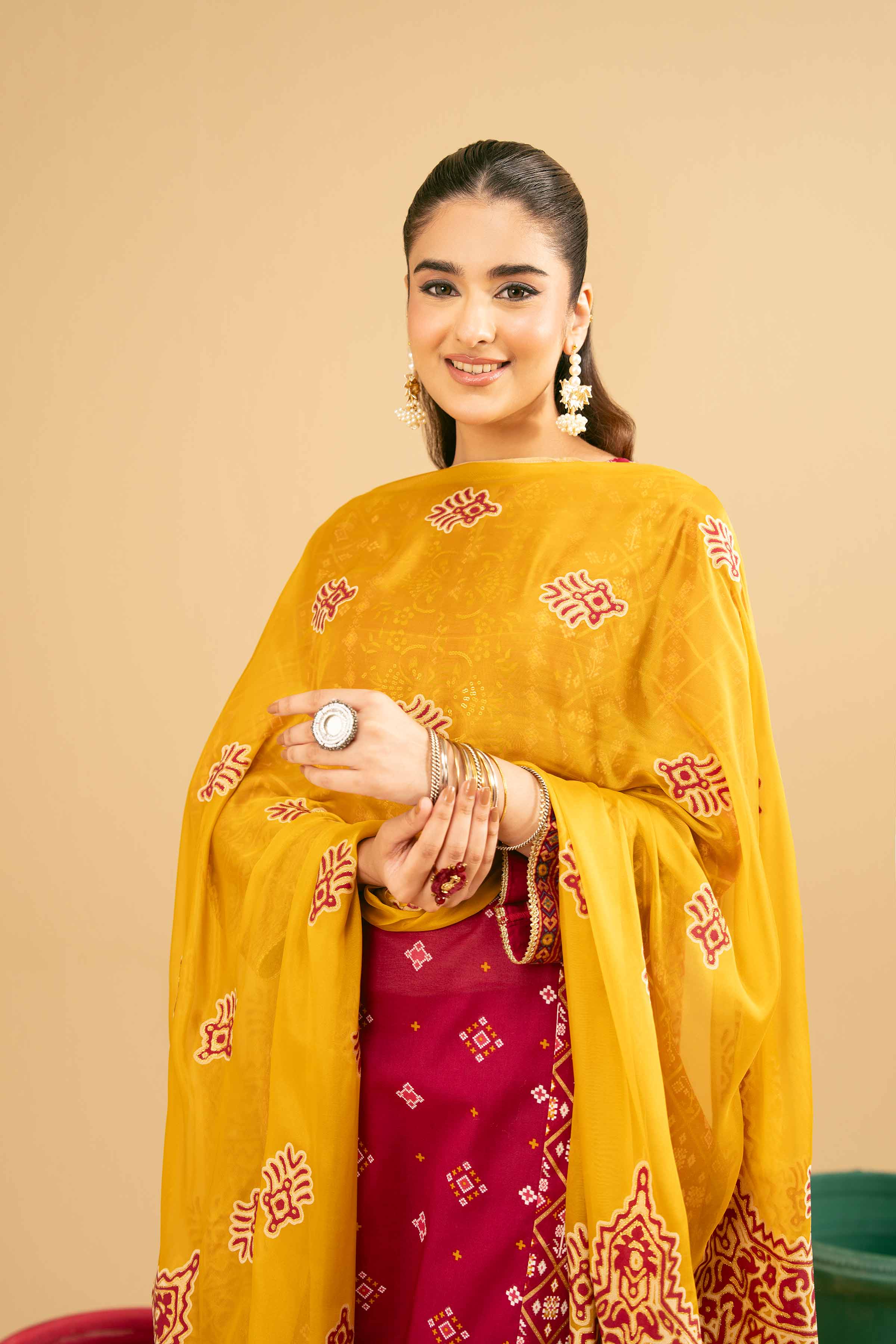 NishatUK - Red Embroidered Lawn 3-piece ready to wear Suit