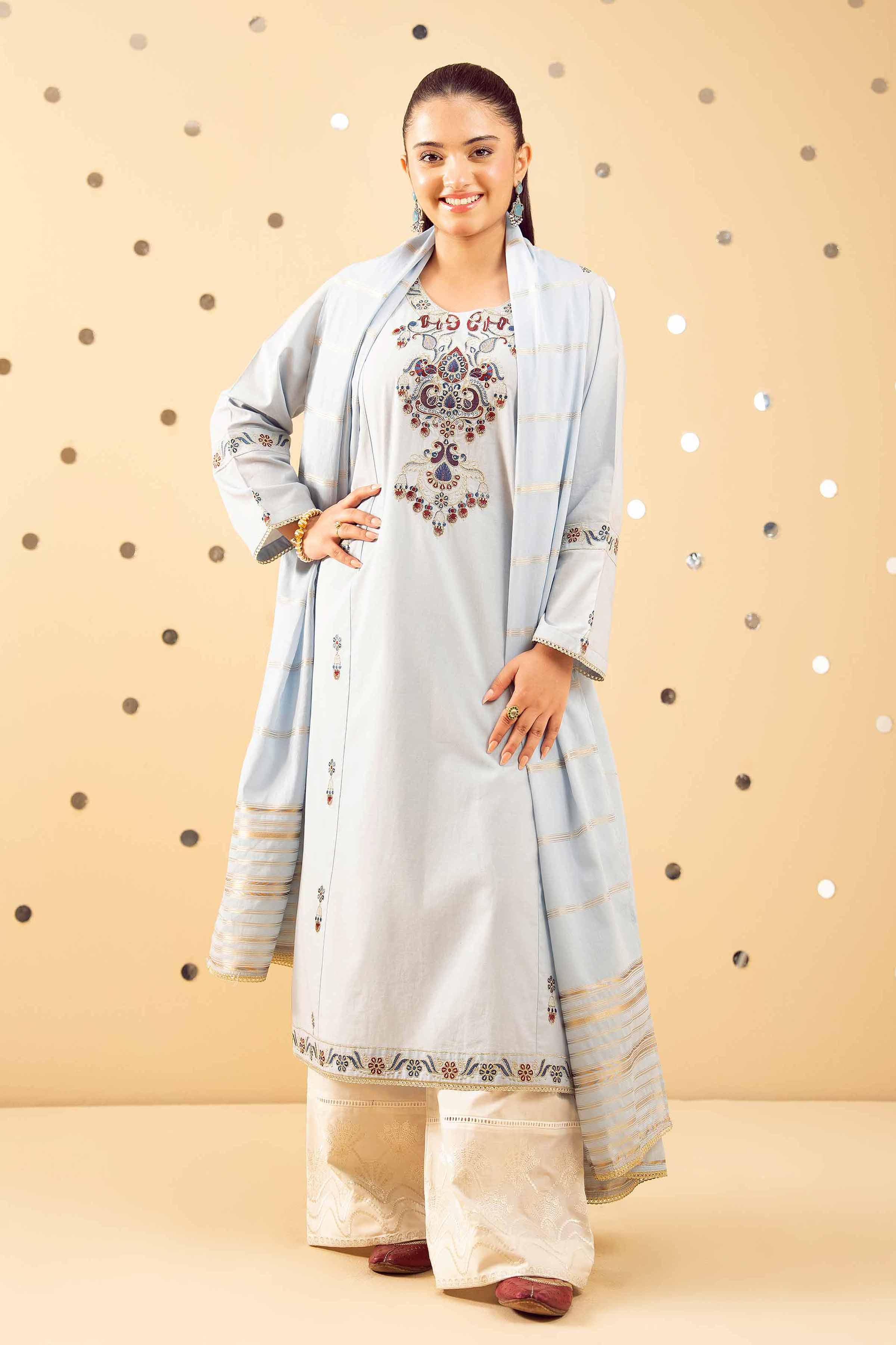 NishatUK - Blue Embroidered Cambric 2-piece ready to wear Dress