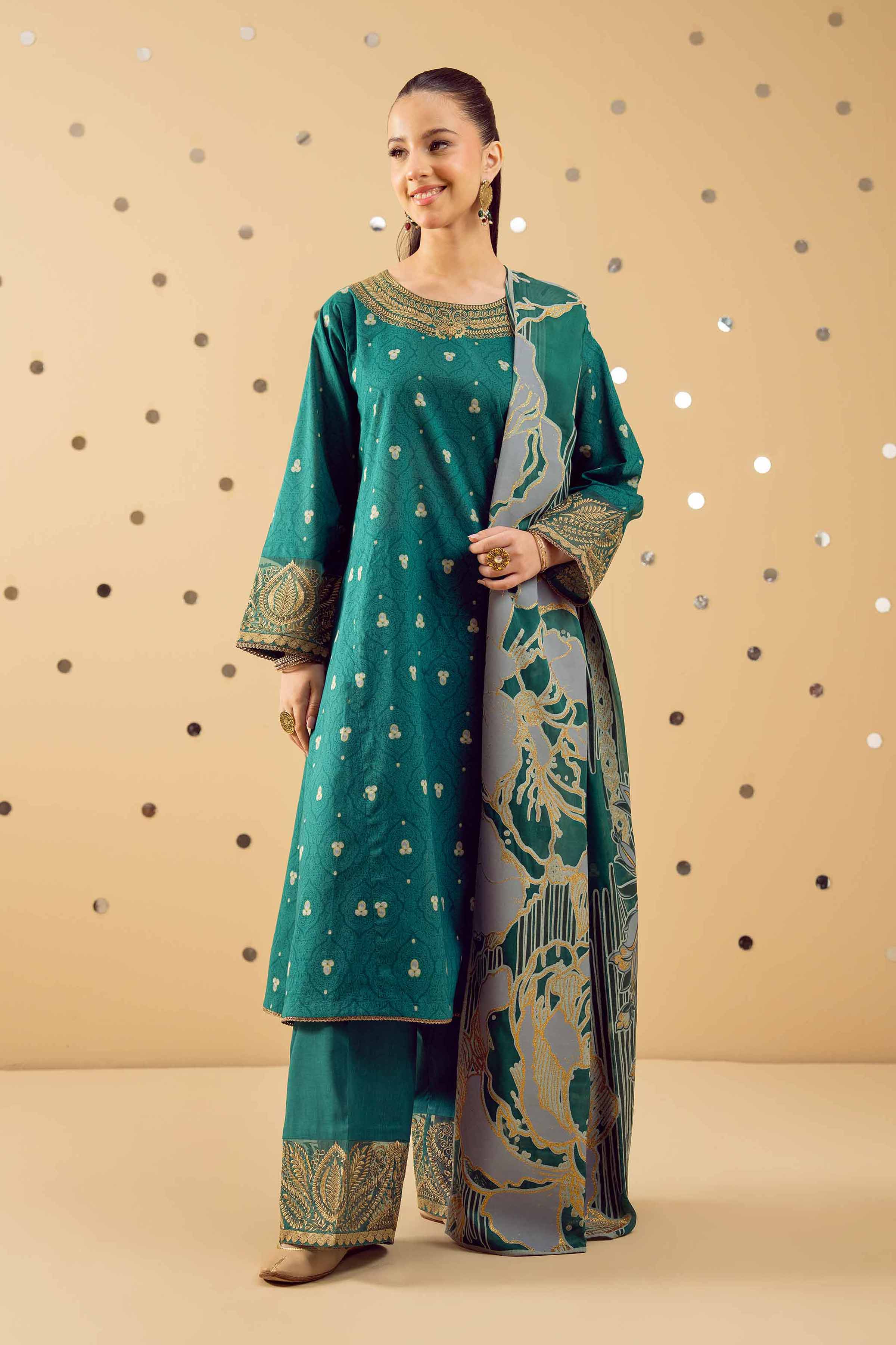 NishatUK - Green Embroidered Lawn 3-piece ready to wear Suit