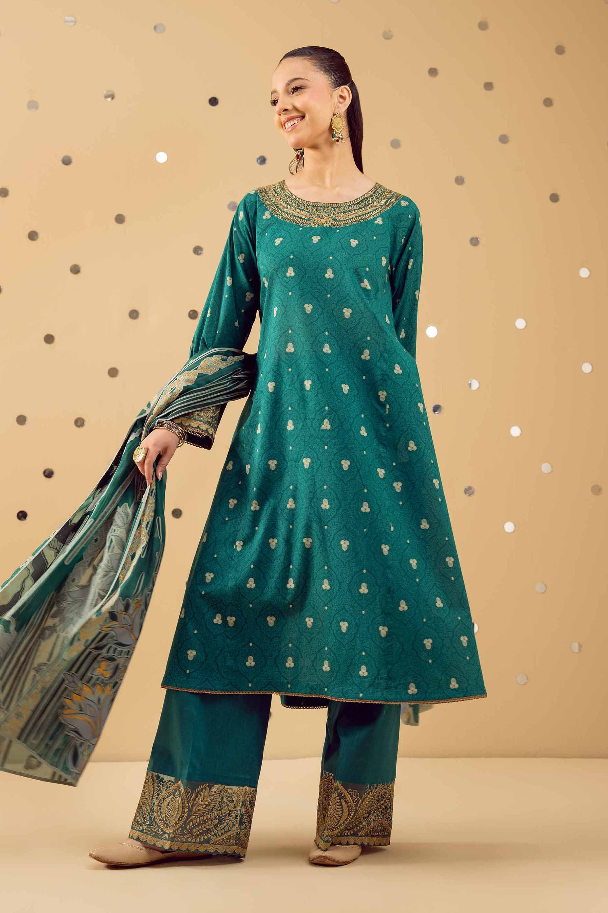 NishatUK - Green Embroidered Lawn 3-piece ready to wear Suit