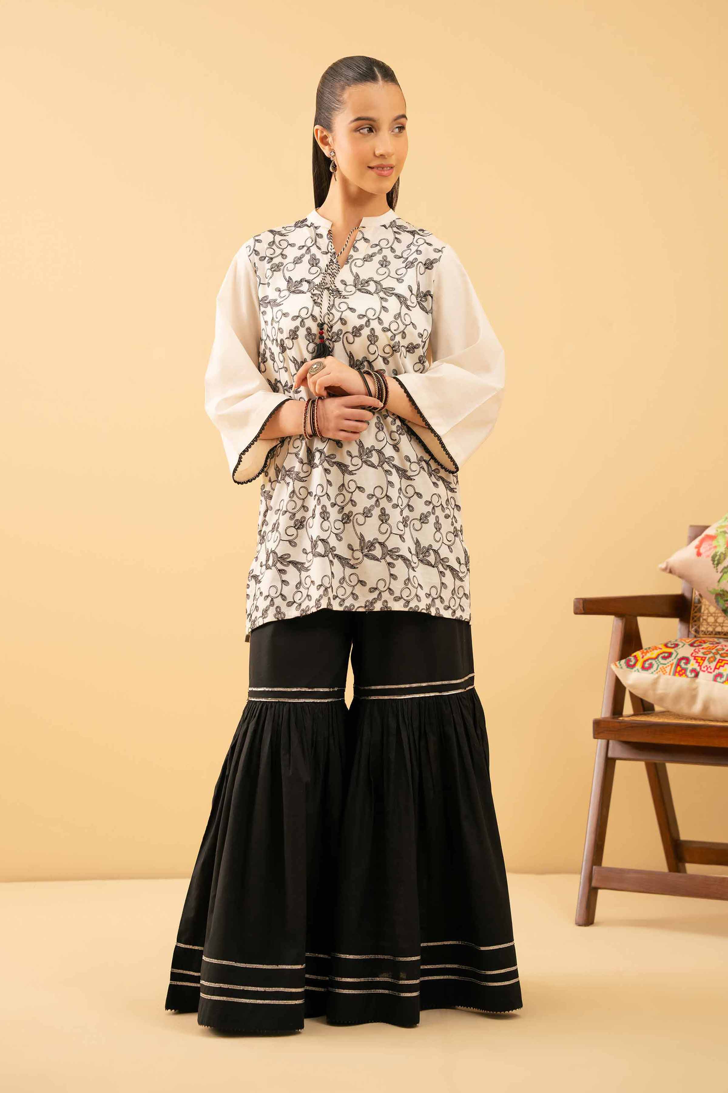 Nishat UK - White Embroidered Cambric 1 Piece ready to wear tunic
