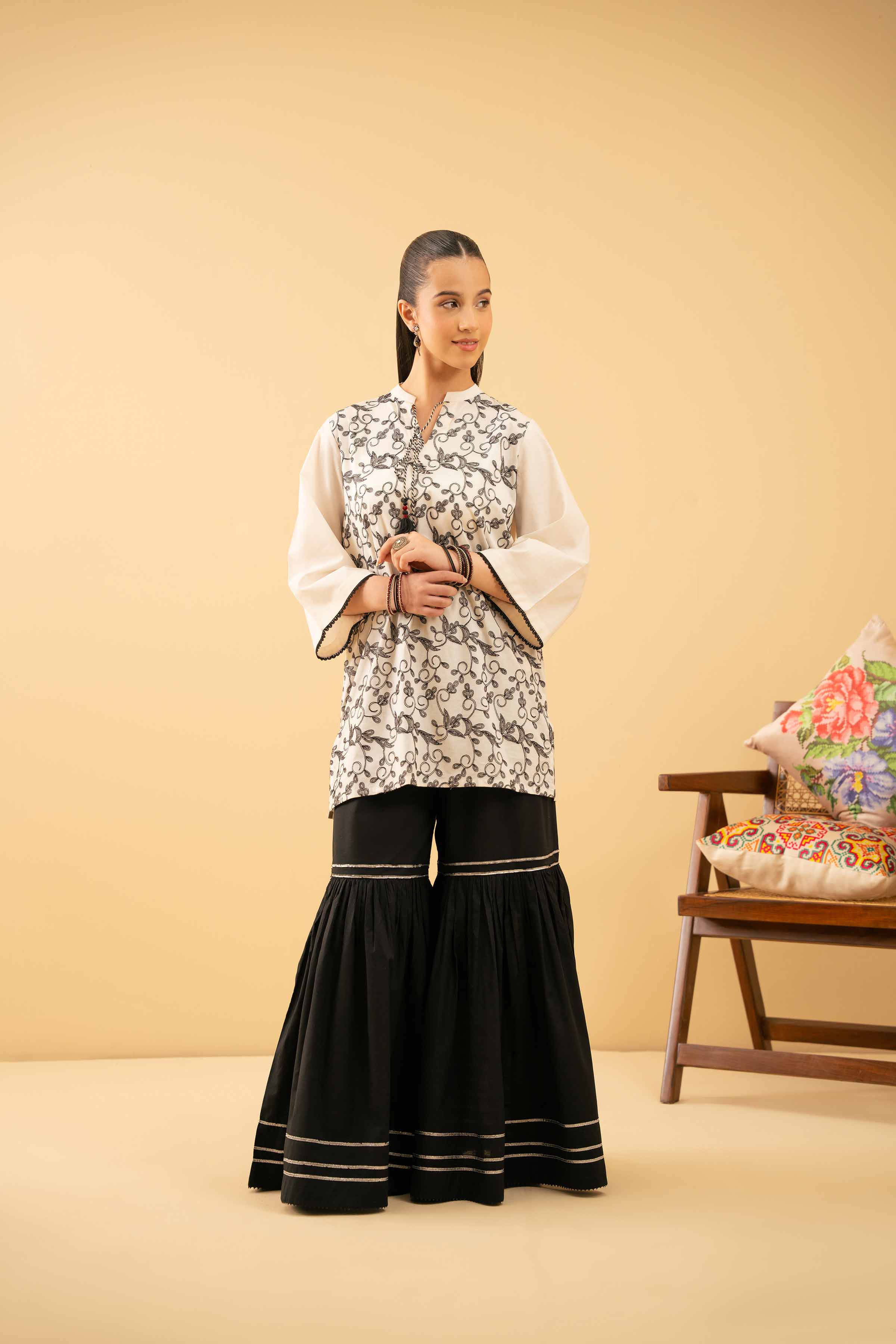 Nishat UK - White Embroidered Cambric 1 Piece ready to wear tunic