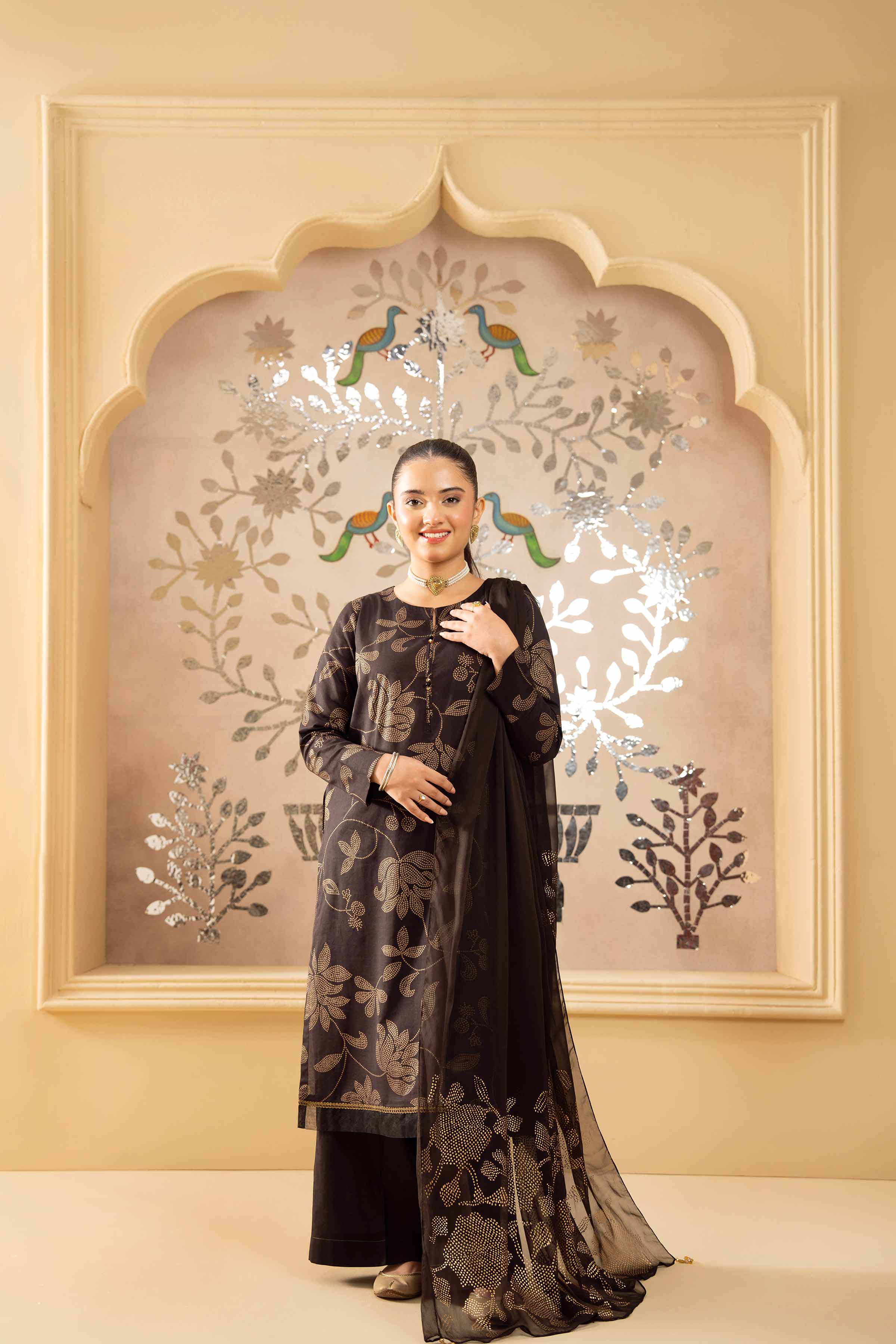 NishatUK - Black Printed Lawn 3-piece ready to wear Suit