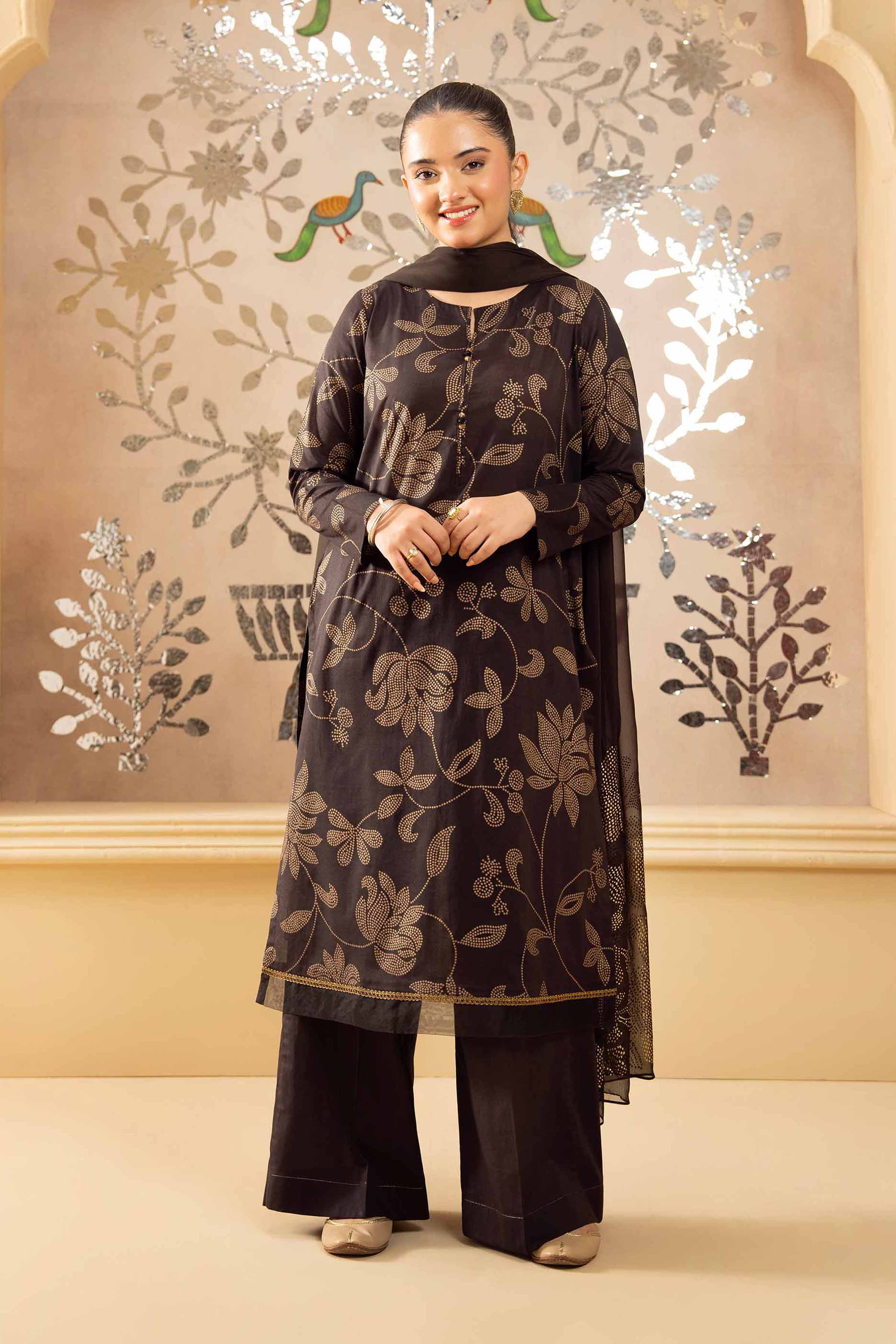 NishatUK - Black Printed Lawn 3-piece ready to wear Suit