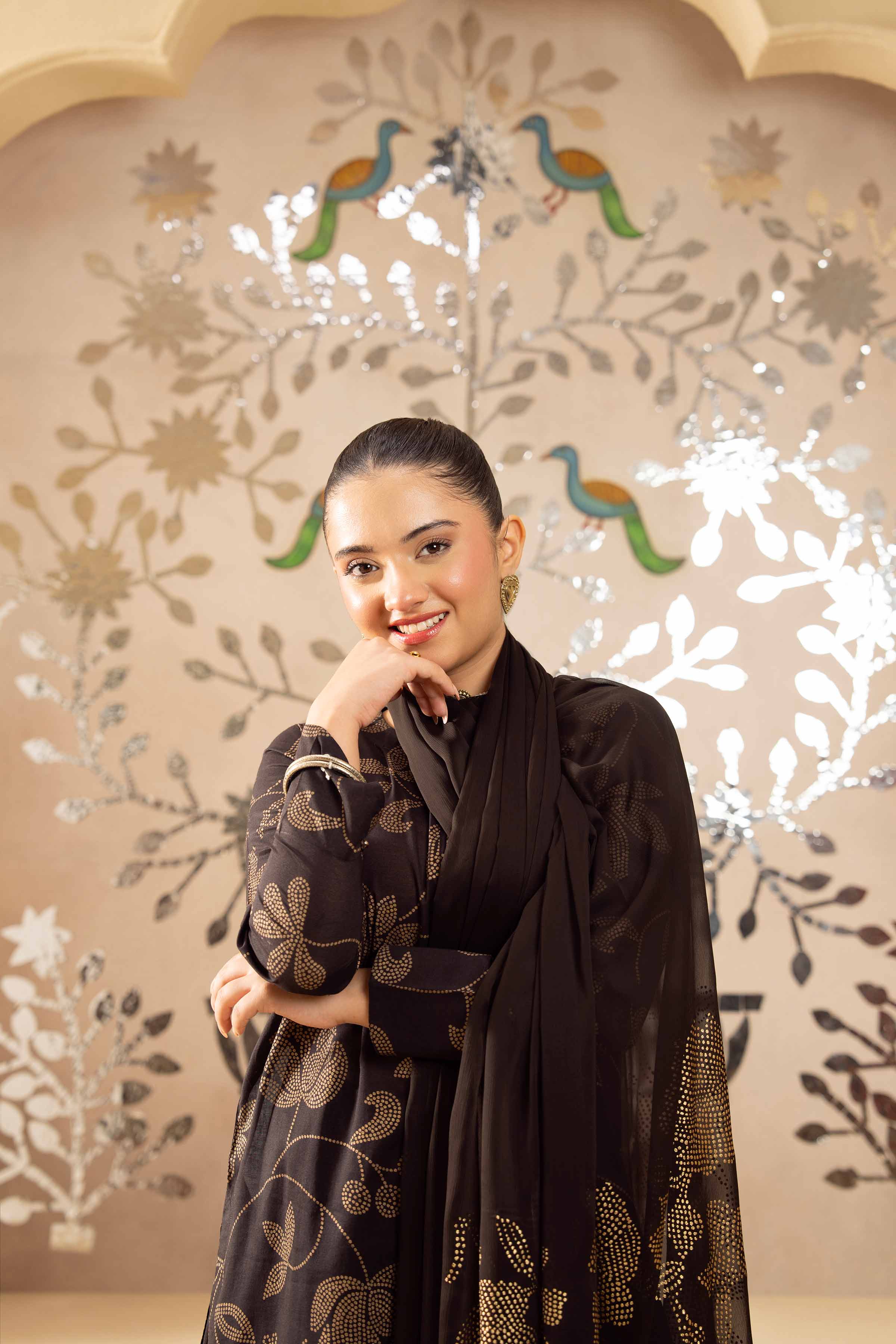 NishatUK - Black Printed Lawn 3-piece ready to wear Suit