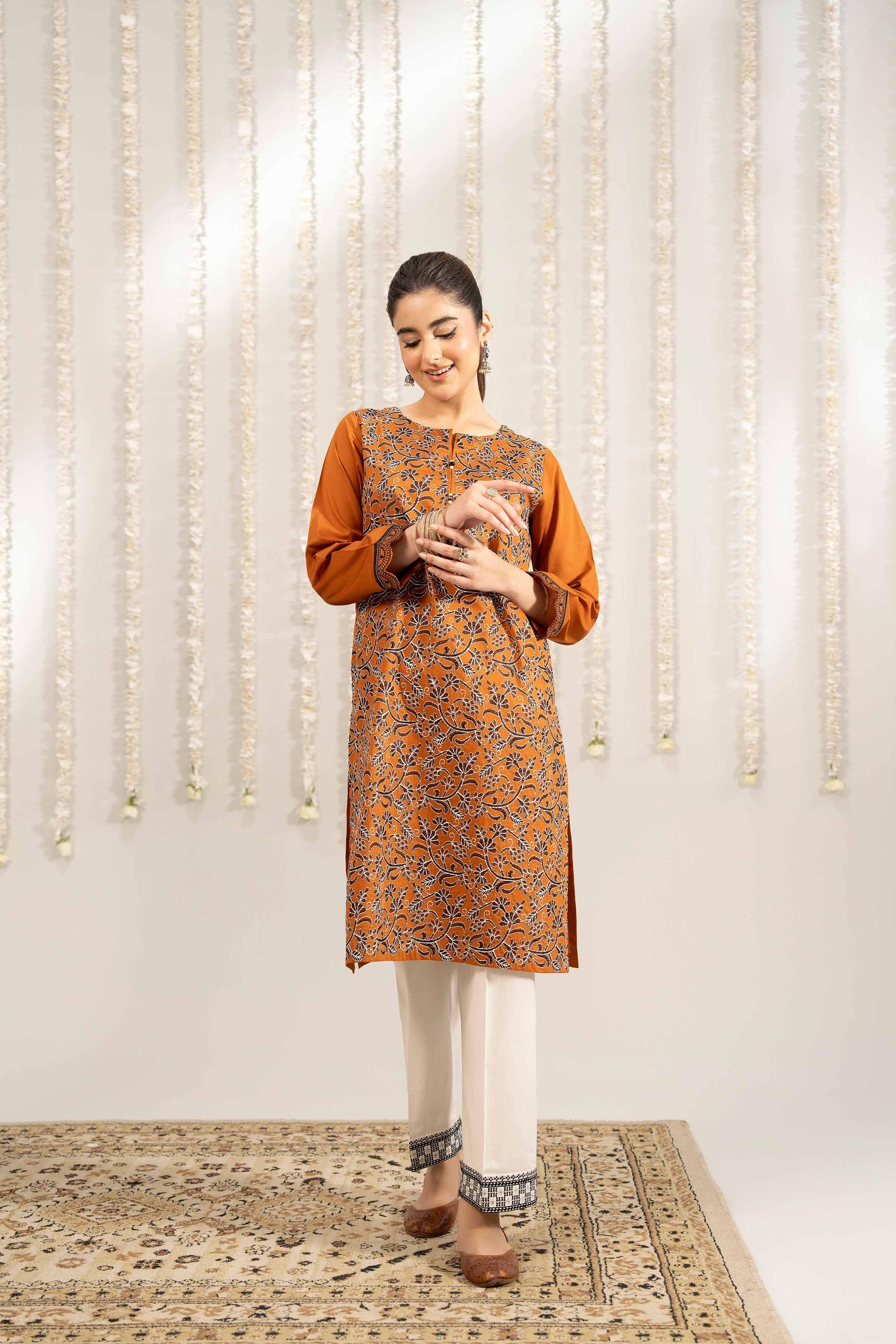 NishatUK - Mustard Embroidered Cambric 1-piece ready to wear Shirt