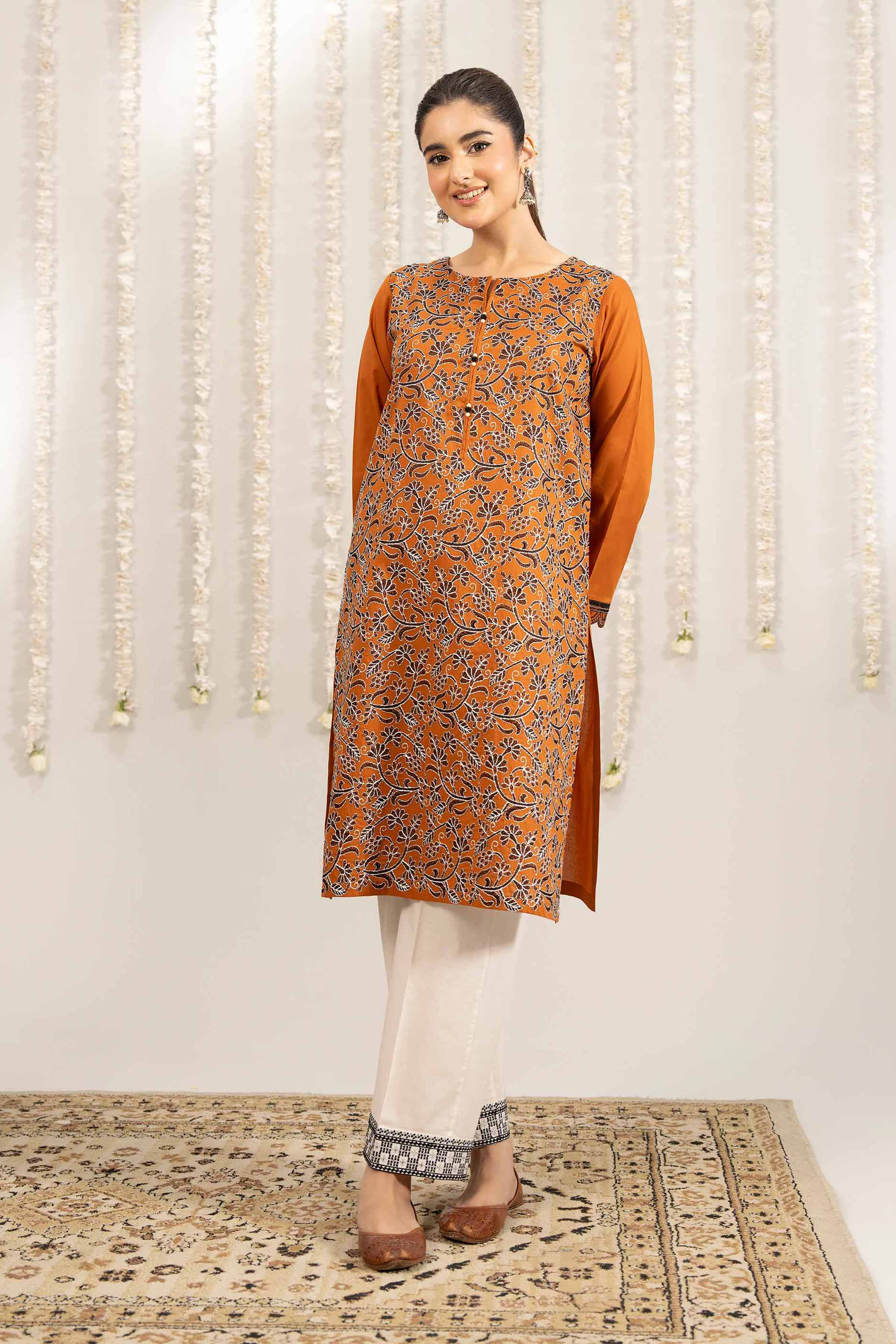 NishatUK - Mustard Embroidered Cambric 1-piece ready to wear Shirt
