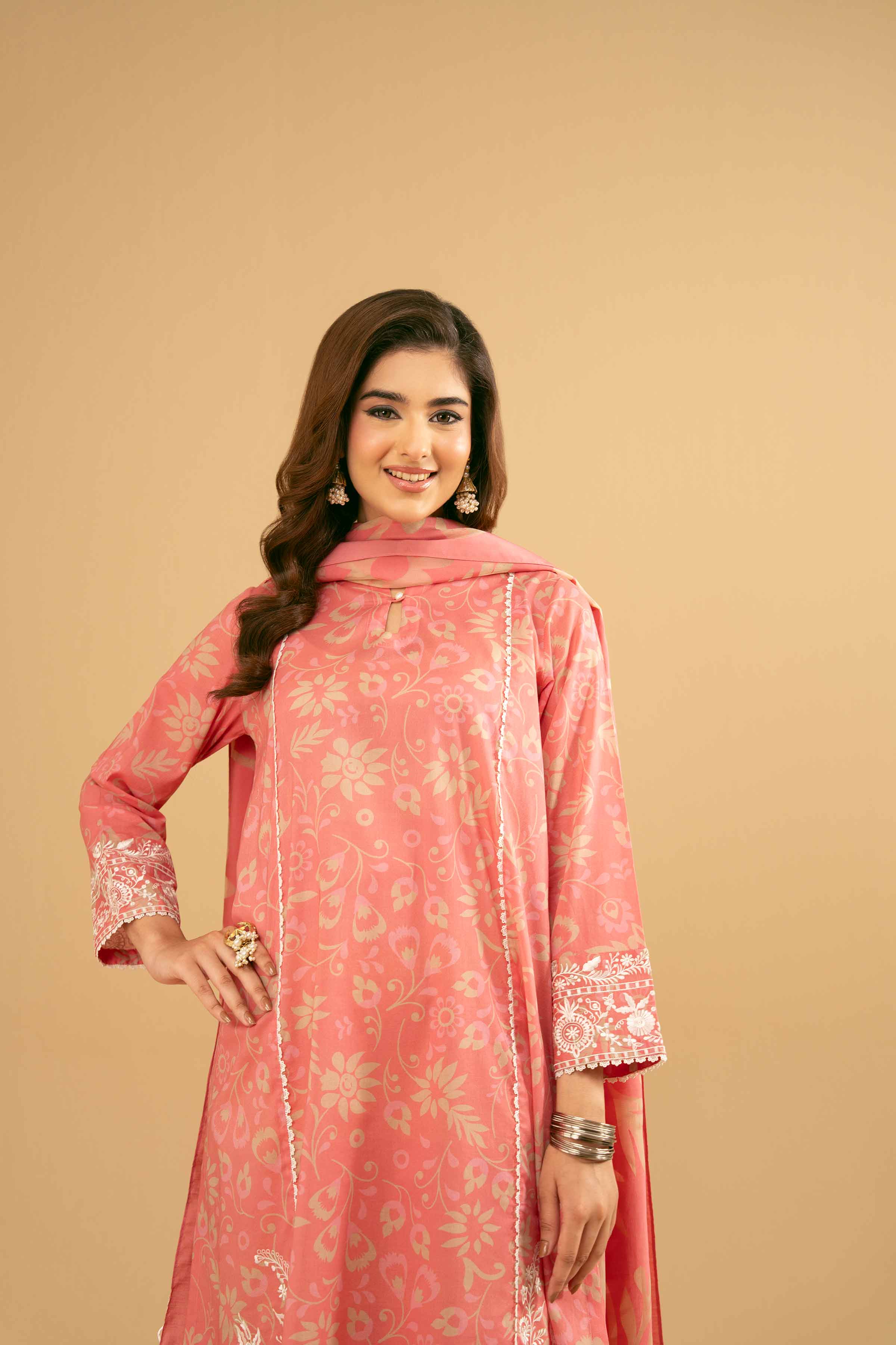 NishatUK - Coral Embroidered Lawn 2-piece ready to wear Dress