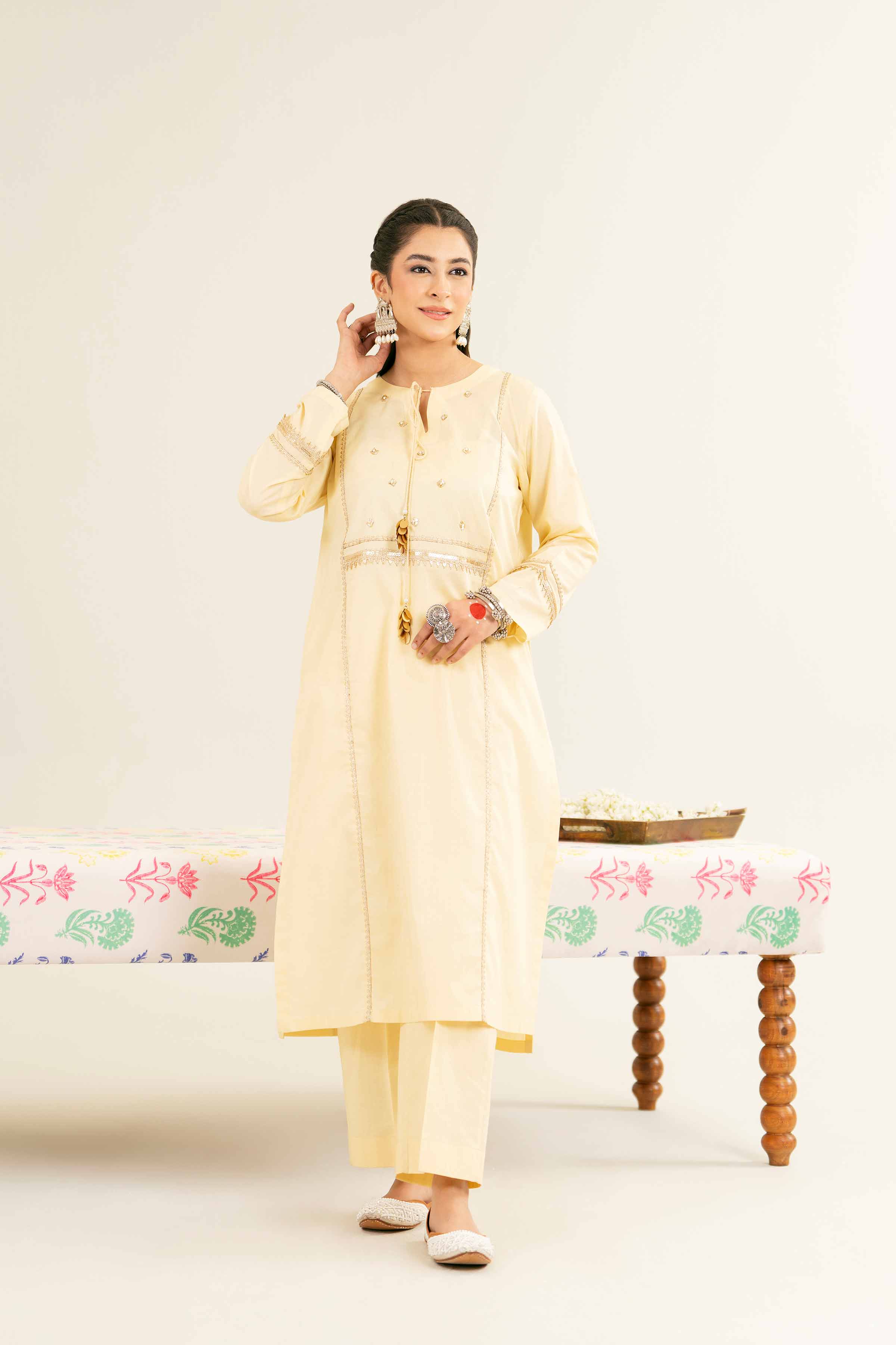 NishatUK - Yellow Solids Cambric 2-piece ready to wear Dress