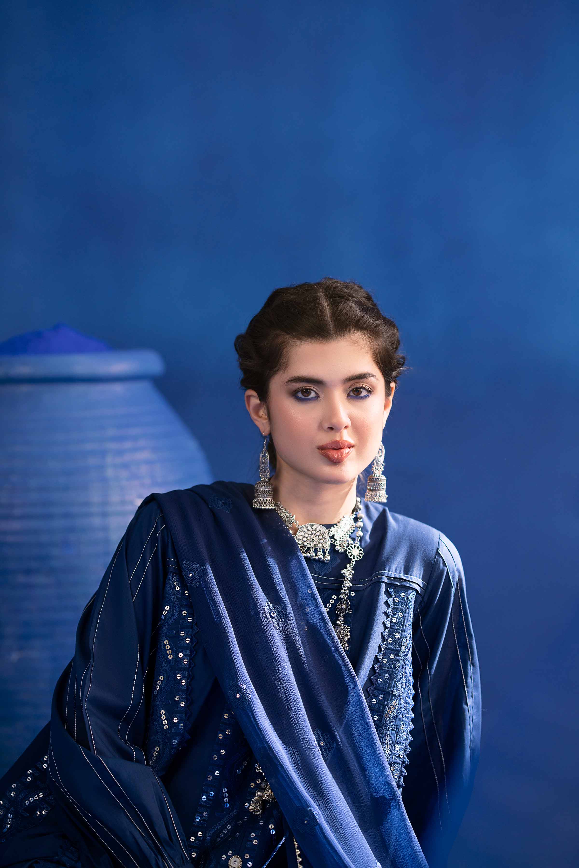 NishatUK - Blue Embroidered Cambric 2-piece ready to wear Dress