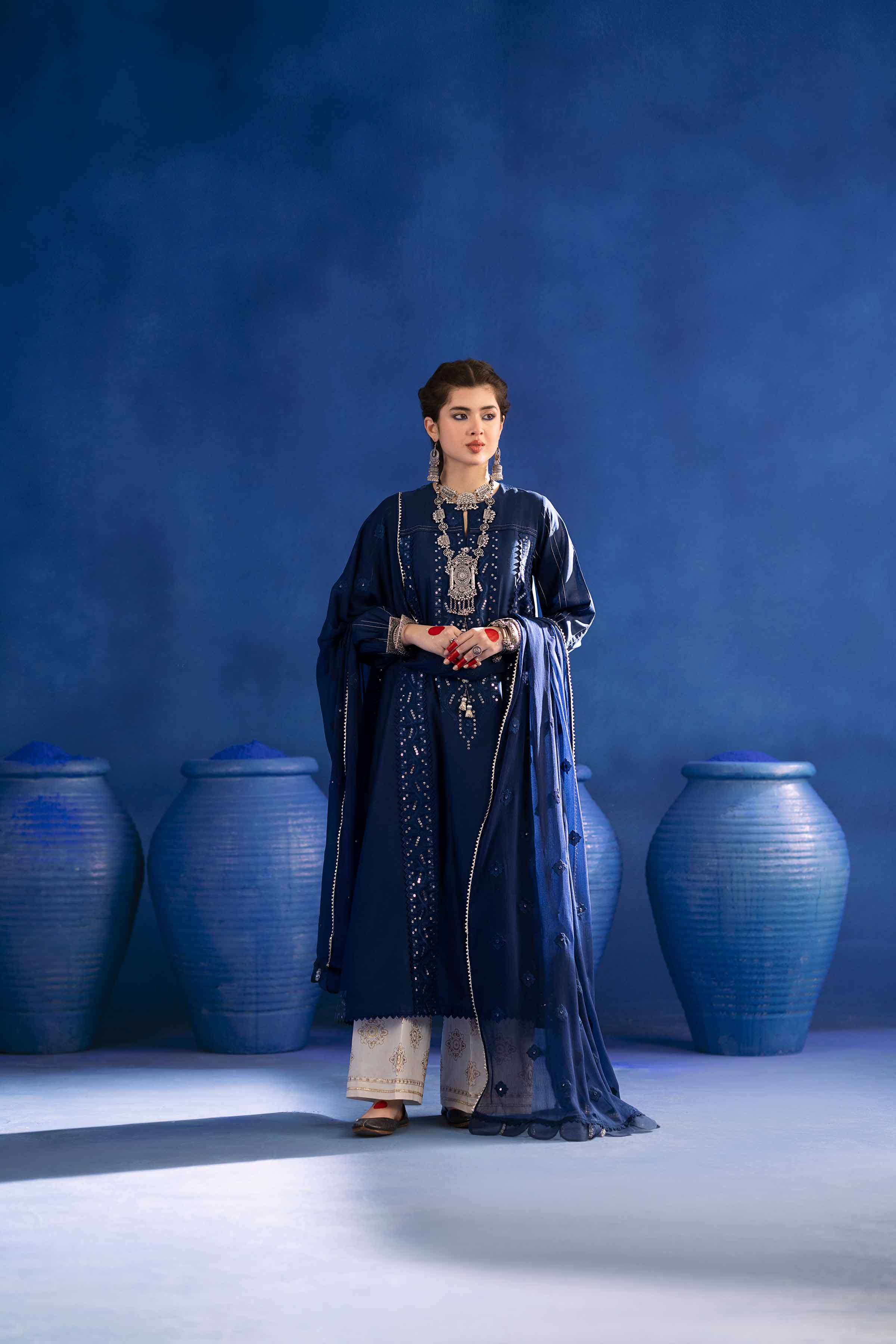 NishatUK - Blue Embroidered Cambric 2-piece ready to wear Dress