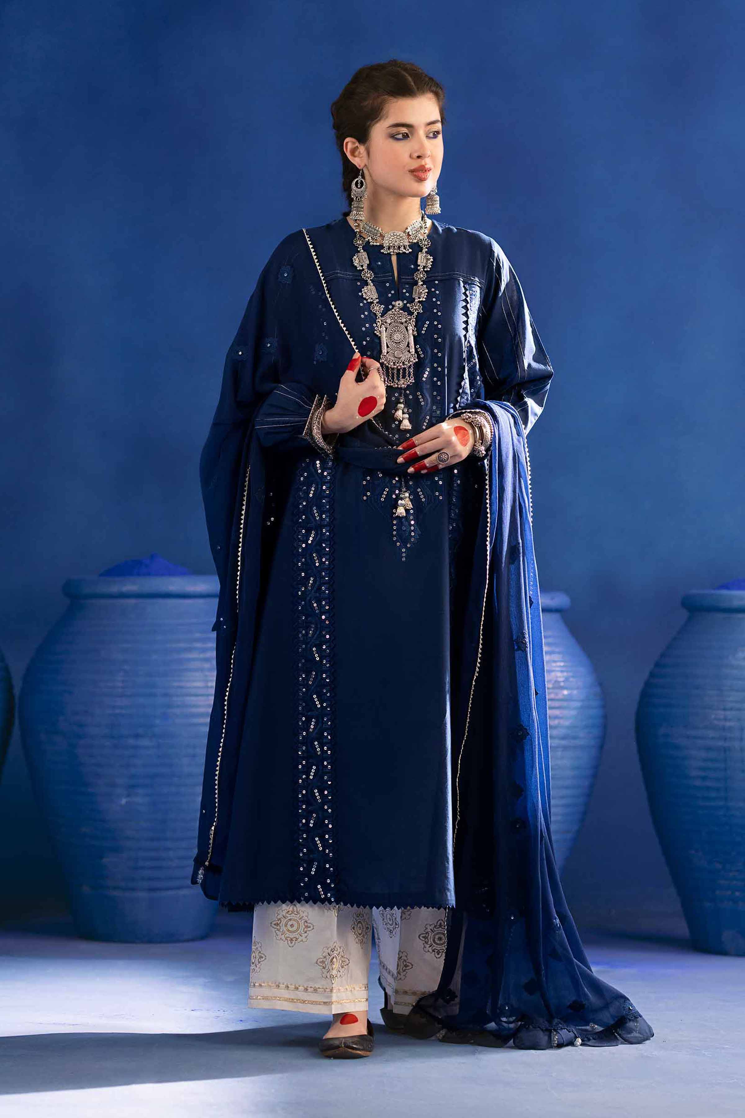 NishatUK - Blue Embroidered Cambric 2-piece ready to wear Dress