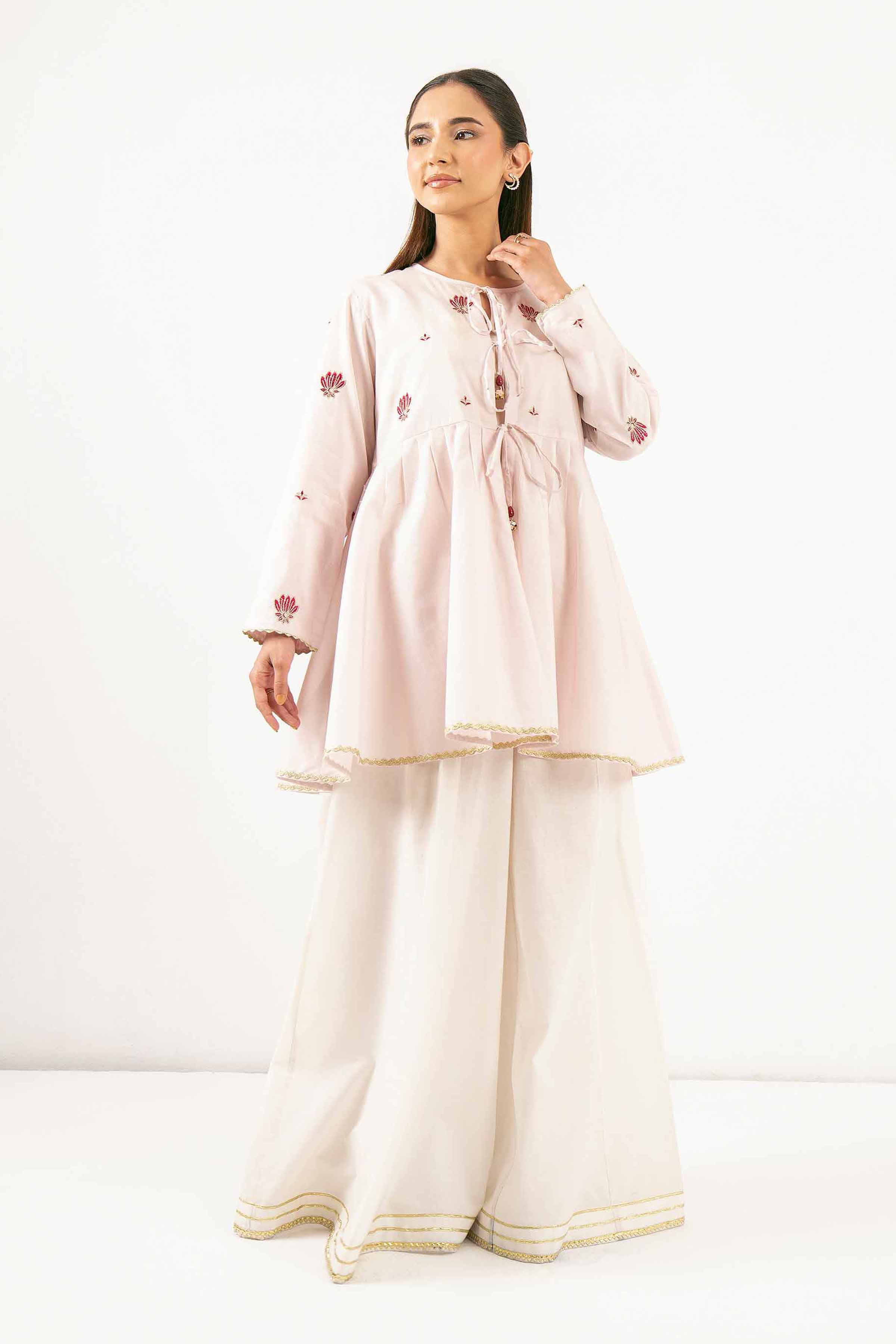 NishatUK - Powder Pink Embroidered Cambric 1-piece ready to wear Tunic
