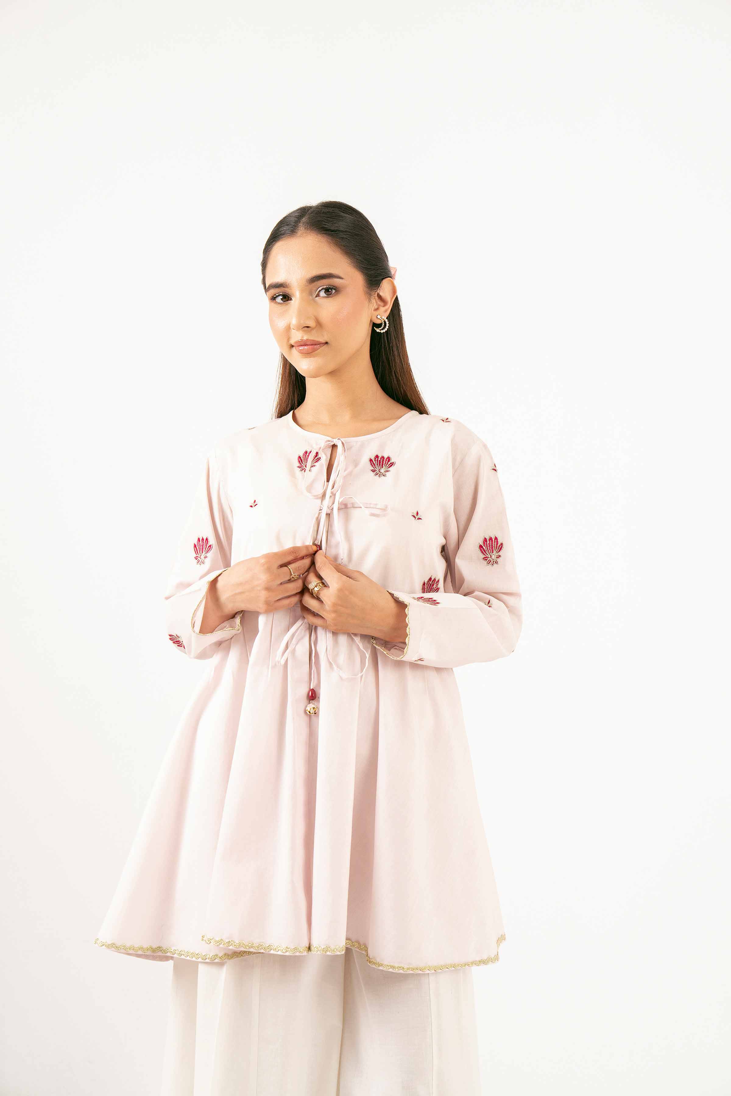 NishatUK - Powder Pink Embroidered Cambric 1-piece ready to wear Tunic