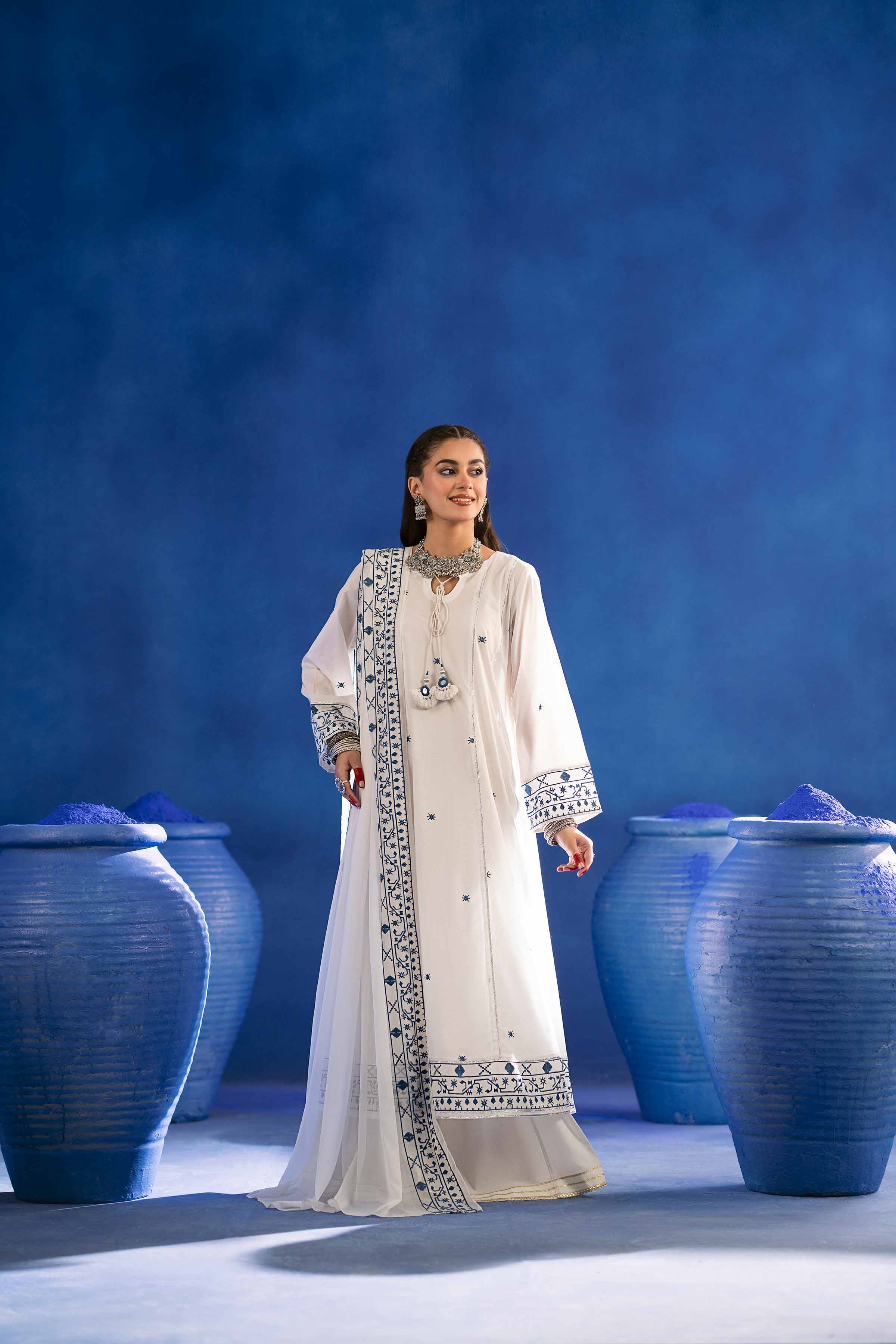 NishatUK - White Embroidered Lawn 2-piece ready to wear Dress