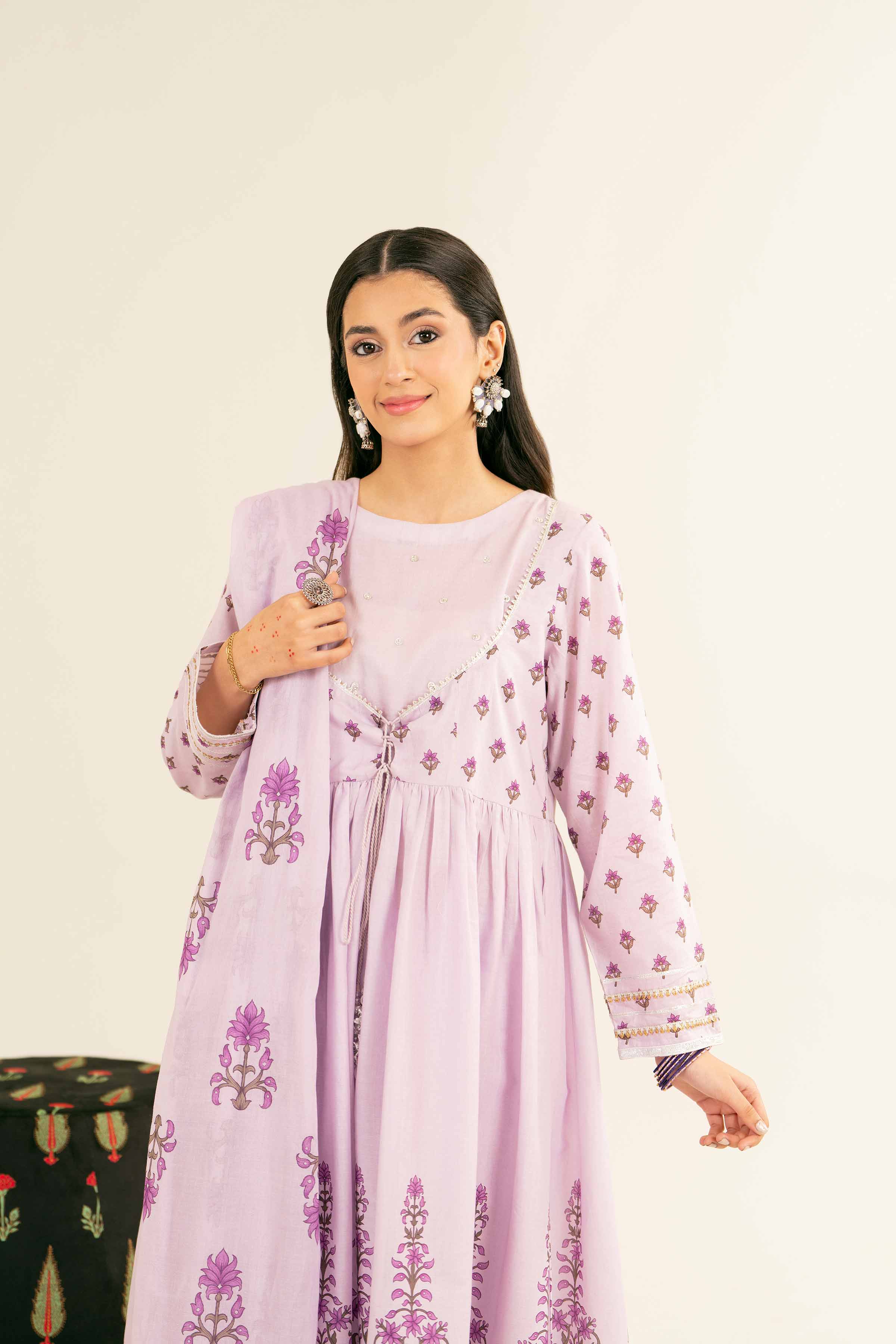 NishatUK - Purple Printed Lawn 3-piece ready to wear Suit