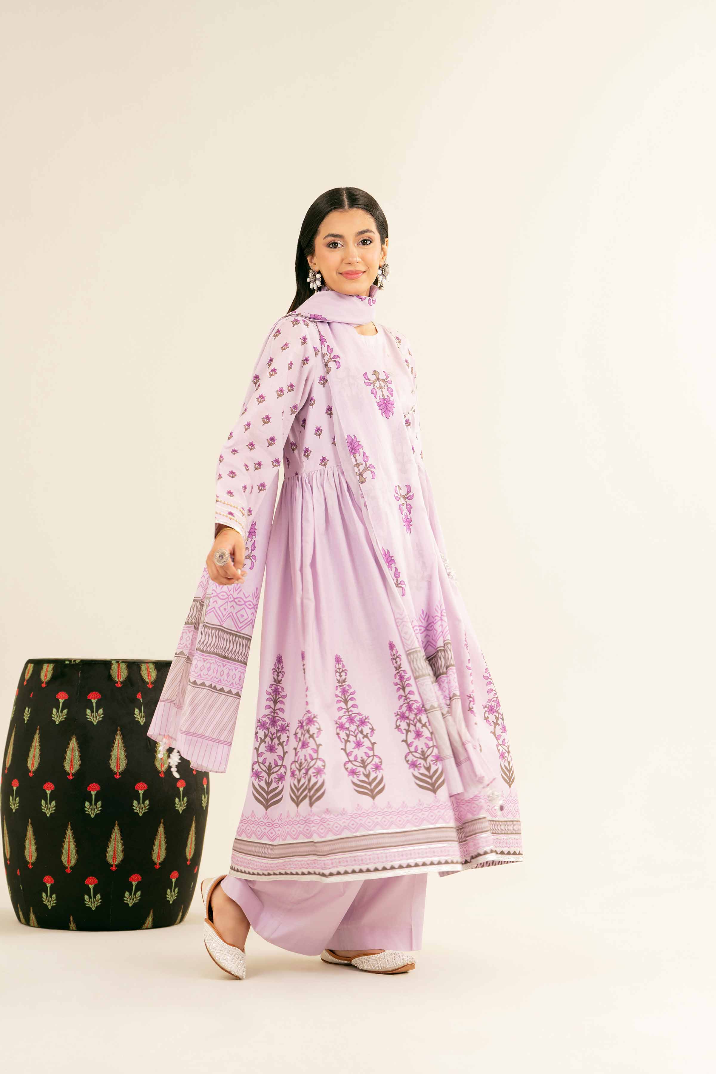 NishatUK - Purple Printed Lawn 3-piece ready to wear Suit