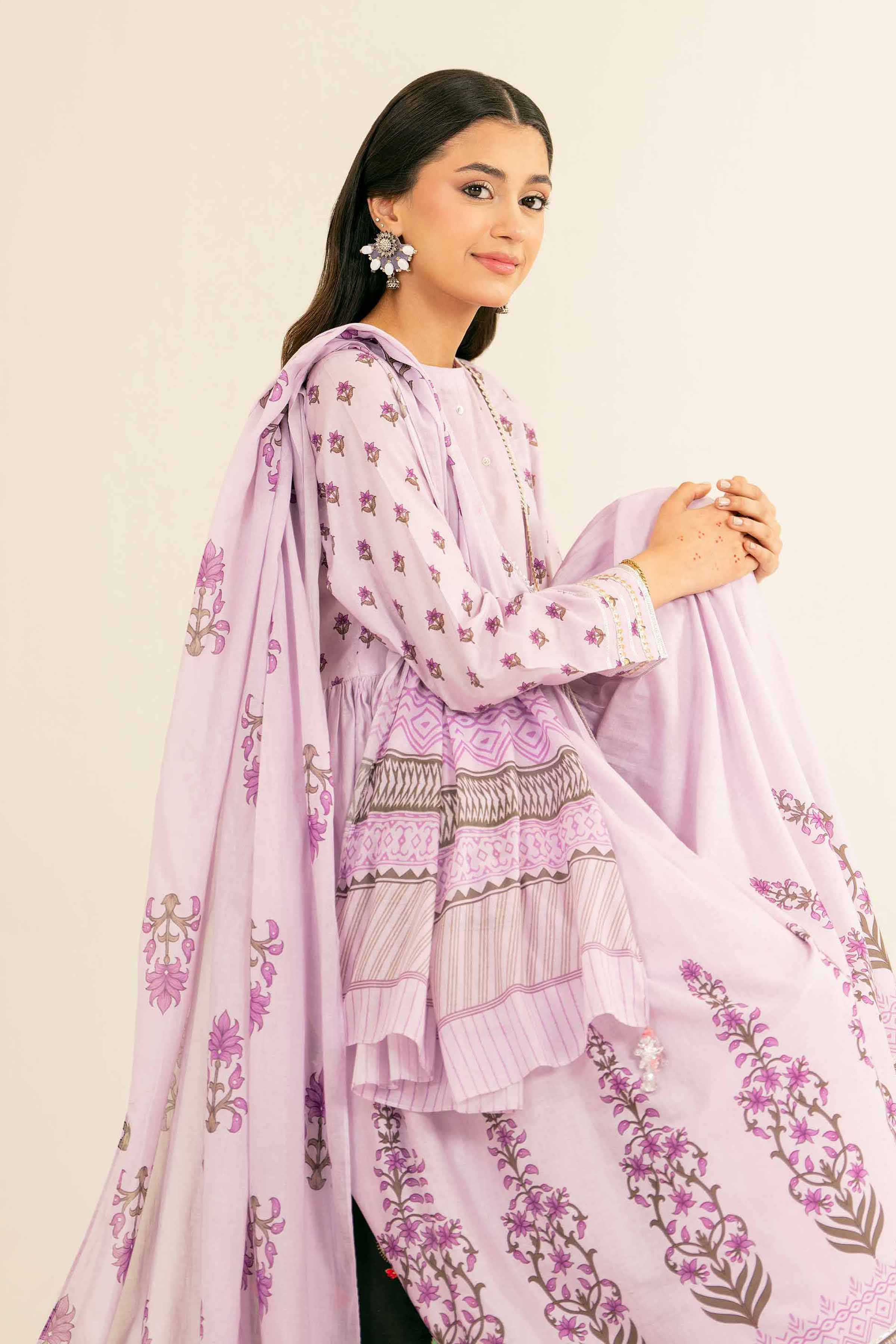 NishatUK - Purple Printed Lawn 3-piece ready to wear Suit