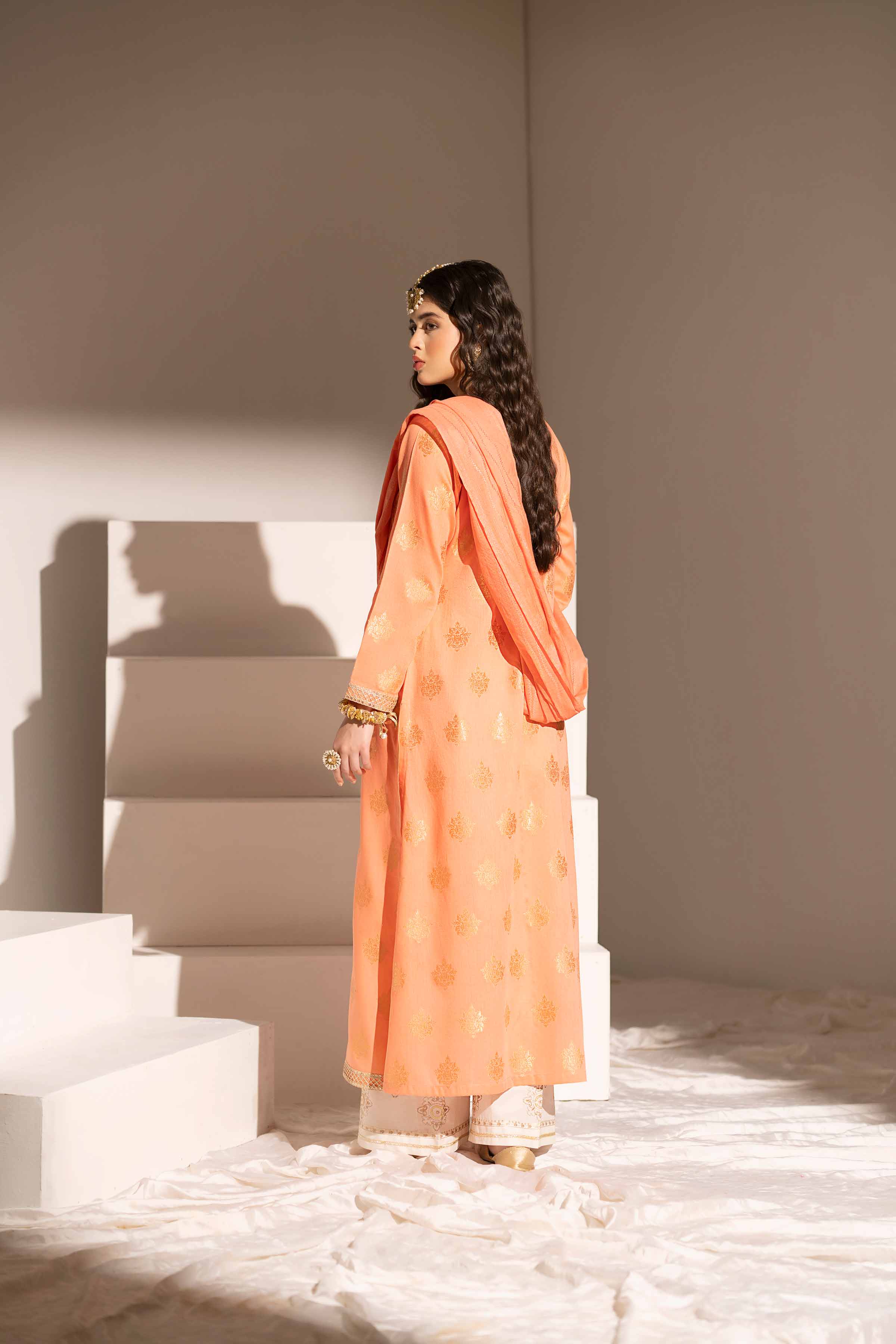 NishatUK - Peach Solids Jacquard 2-piece ready to wear Dress
