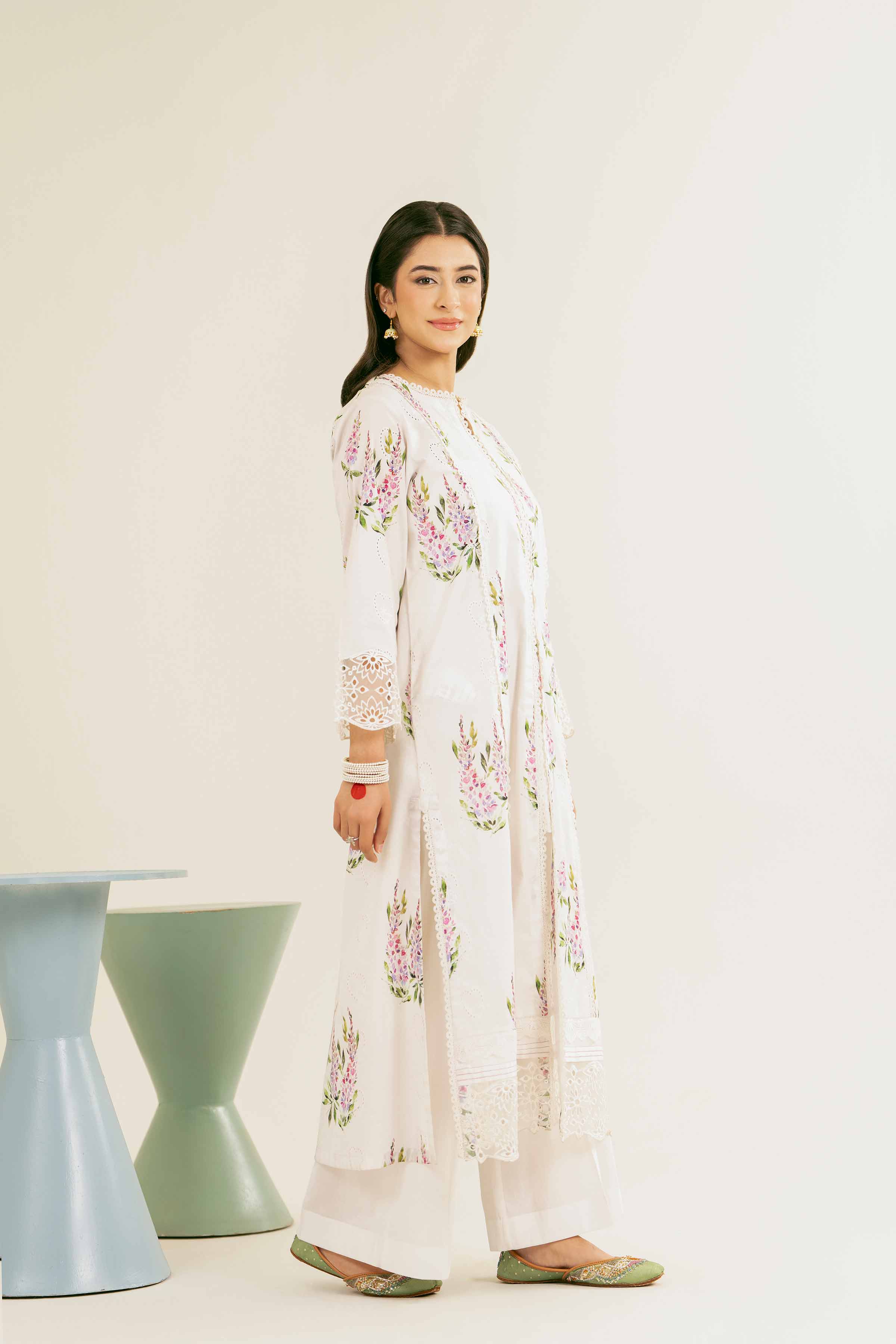 NishatUK - White Embroidered Chicken Kari 2-piece ready to wear Dress
