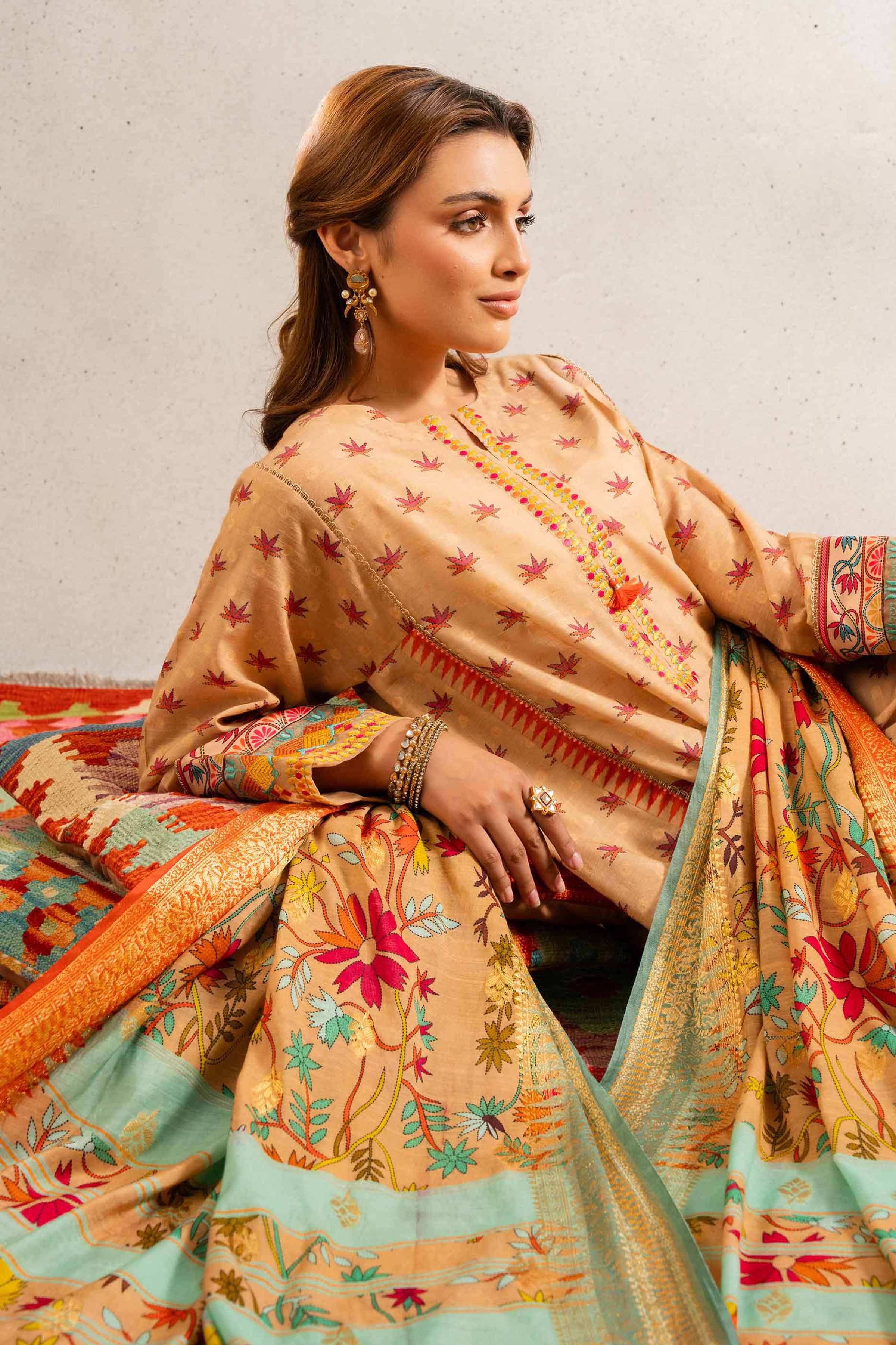 NishatUK - Beige Embroidered Jacquard 2-piece ready to wear Dress