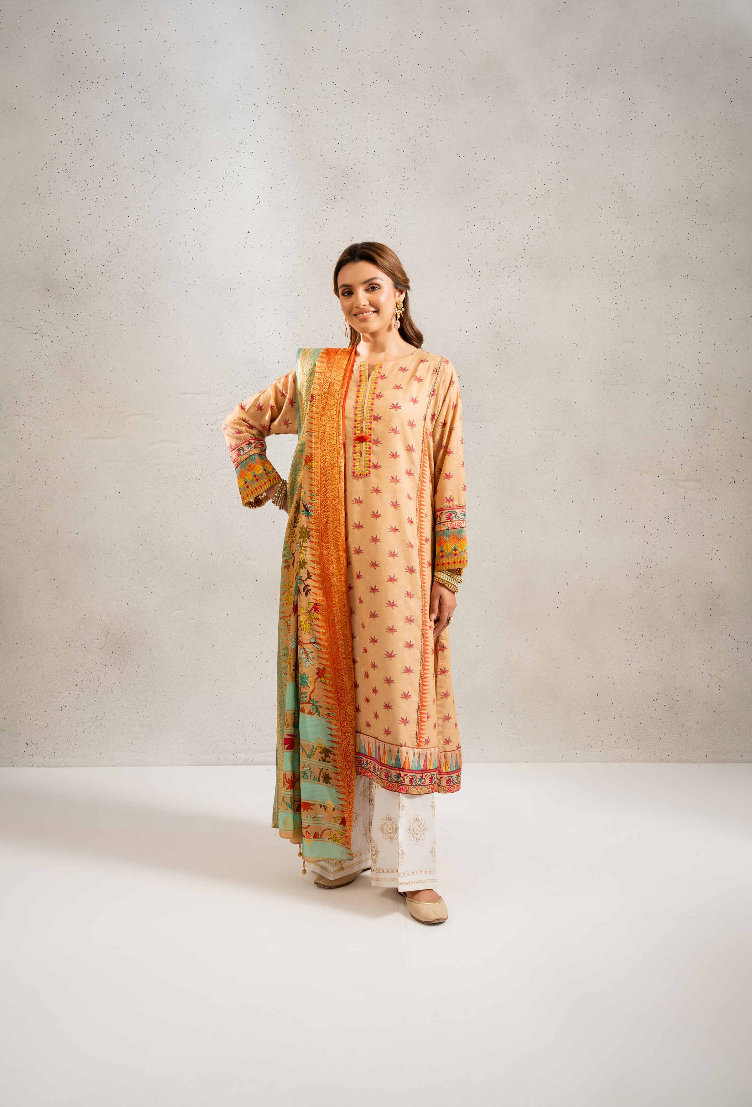 NishatUK - Beige Embroidered Jacquard 2-piece ready to wear Dress