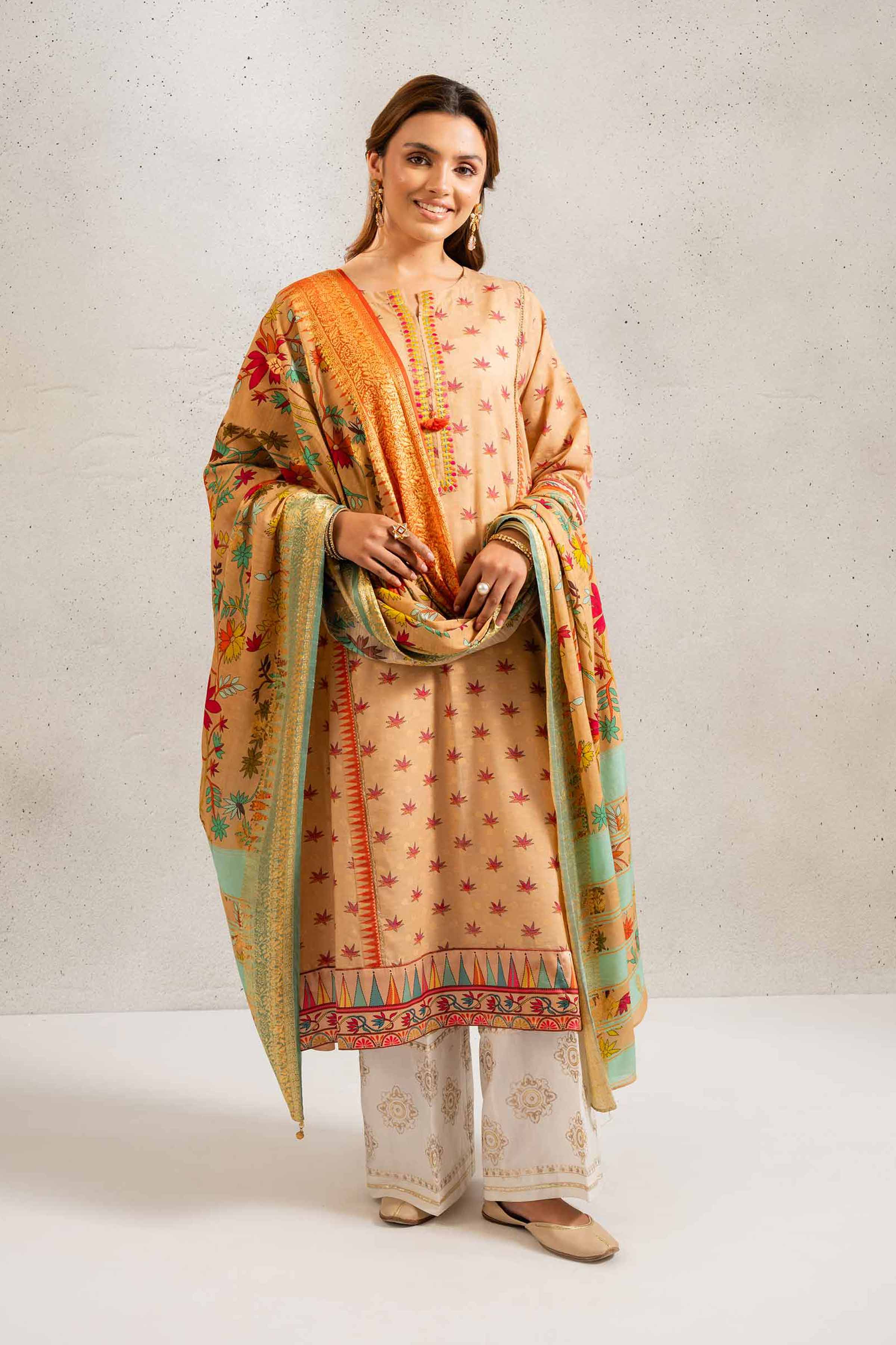 NishatUK - Beige Embroidered Jacquard 2-piece ready to wear Dress