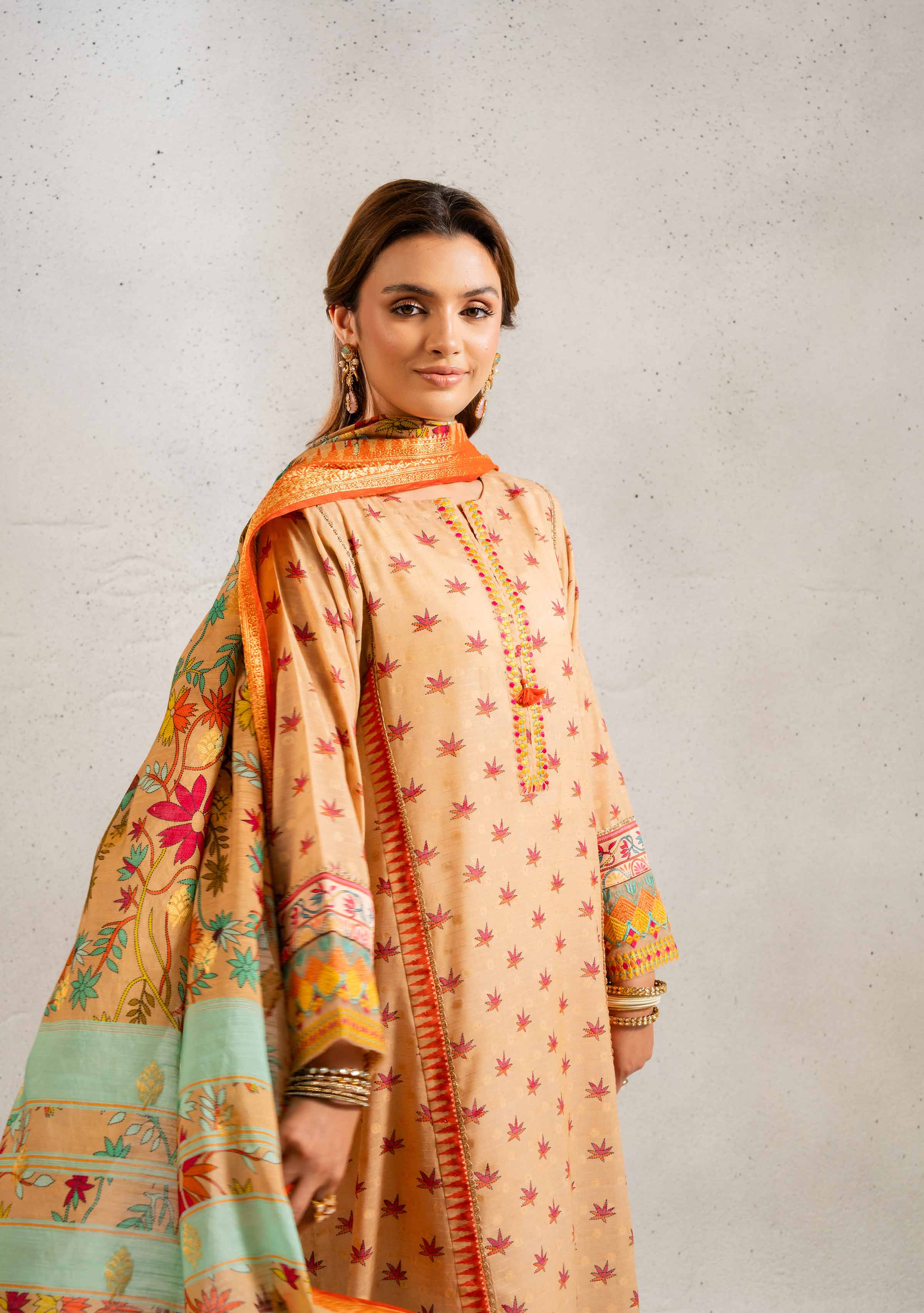 NishatUK - Beige Embroidered Jacquard 2-piece ready to wear Dress